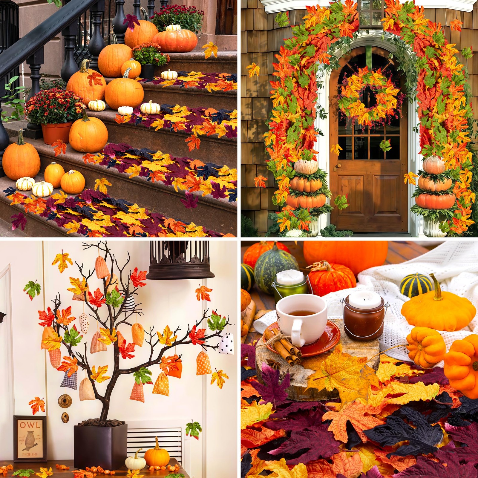 50 Pcs 4 Colors Fake Fall Leaf 9.8cm 3.1 In Artificial Autumn Maple Leaves