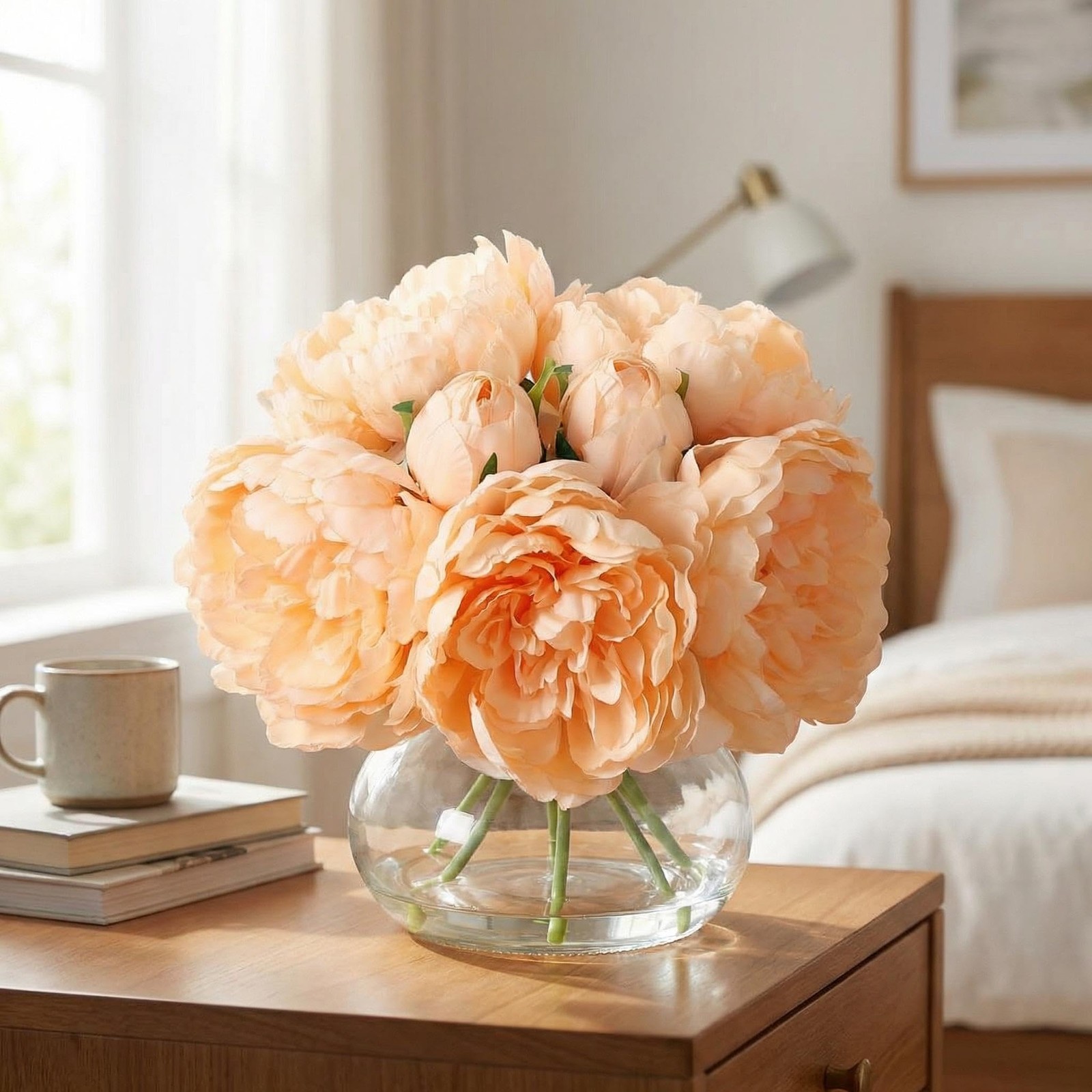 Artificial Peonies Flowers with Vase, Mixed Champagne Silk Peony Bouquet with…
