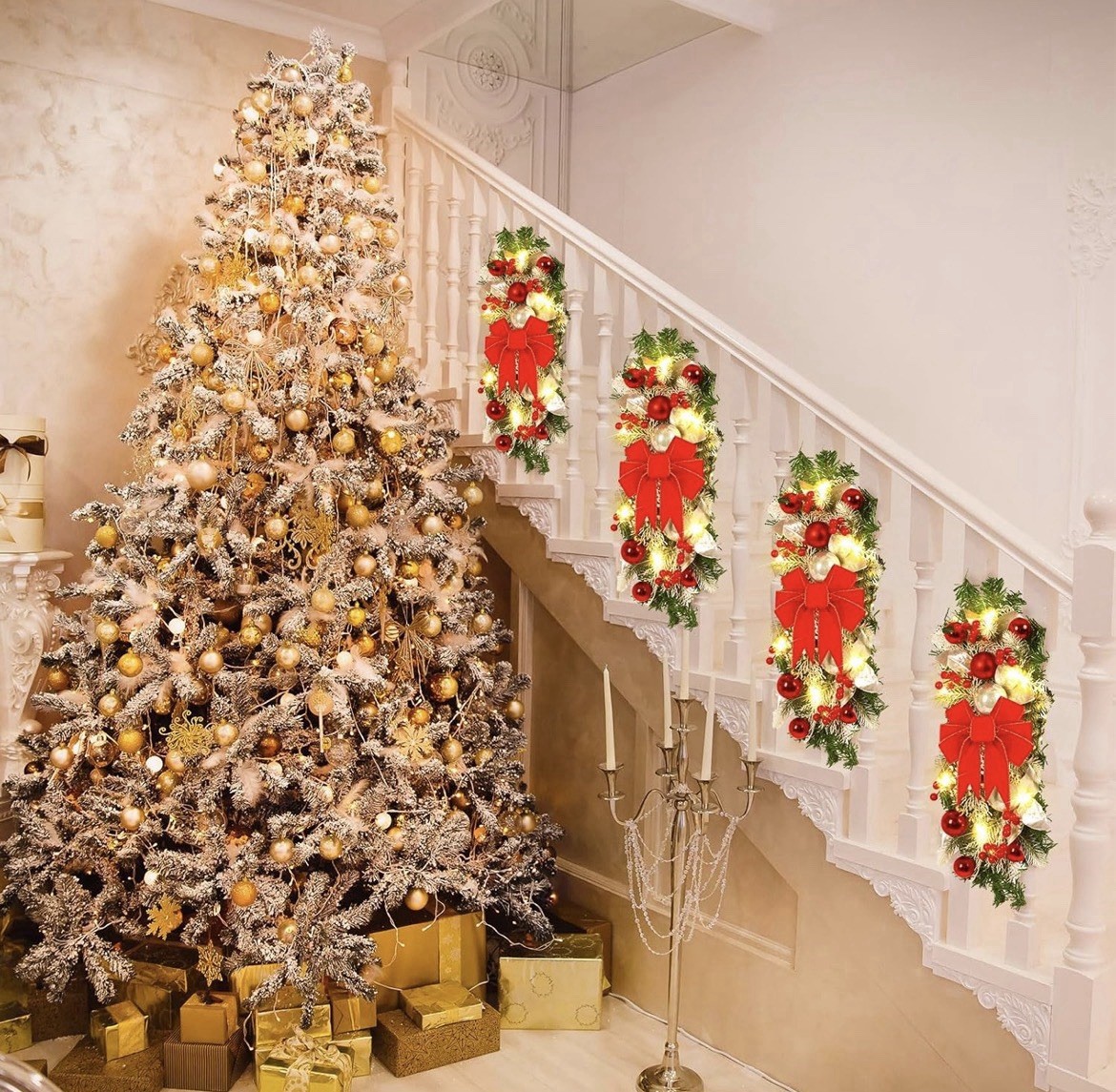 4 Pcs 19.7 Inches Light up Christmas Stair Swags LED Prelit Teardrop Norfolk