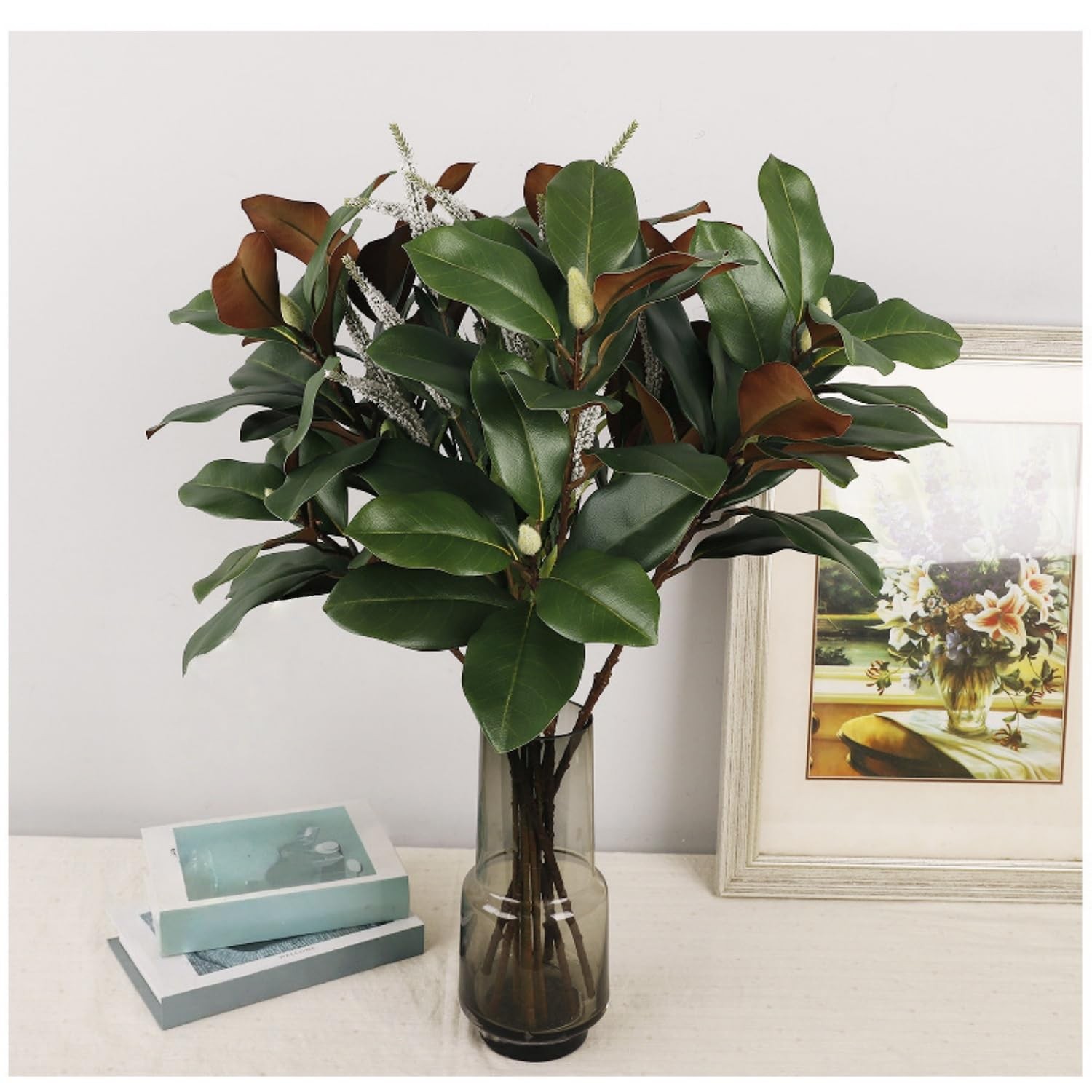 Artificial Magnolia Leaves Branches 27.5″ Magnolia Stems 3D Fake Magnolias Le…