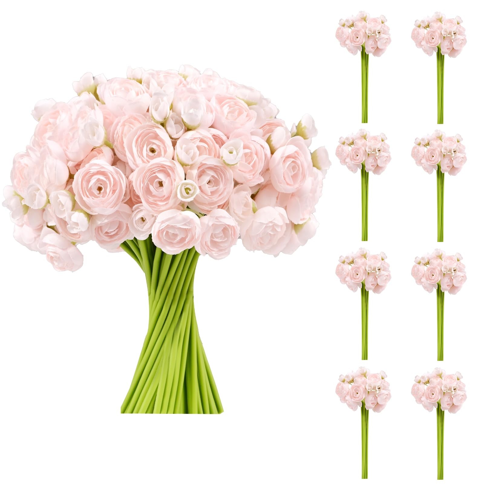 48 PCS Shabby Blush Faux Silk Mini Ranunculus Artificial Wedding Flower Bulk