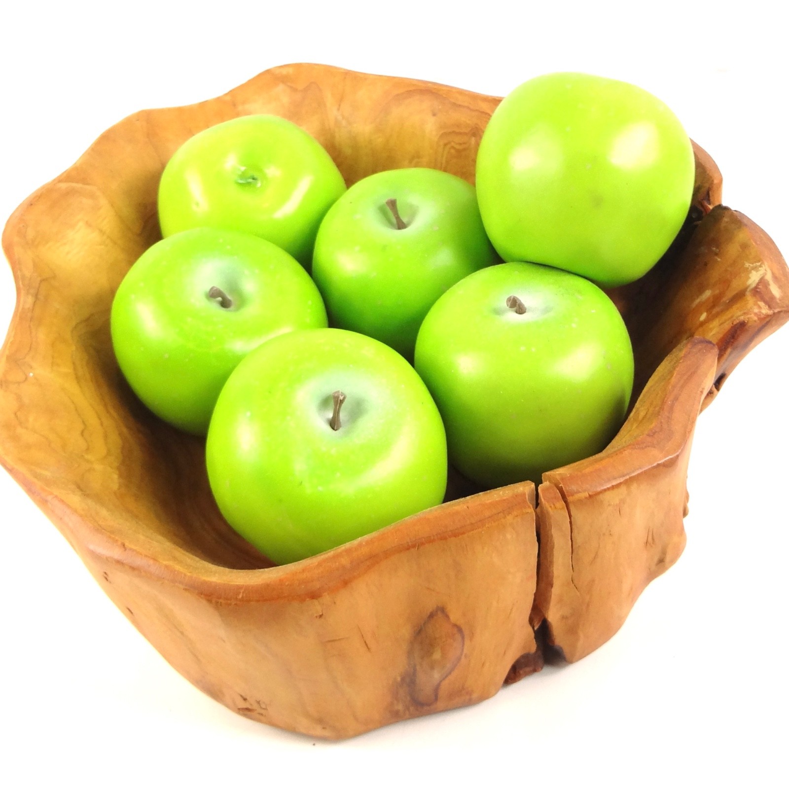 Acacia Wood Bowl with 6 Greens (fake realistic) Apple