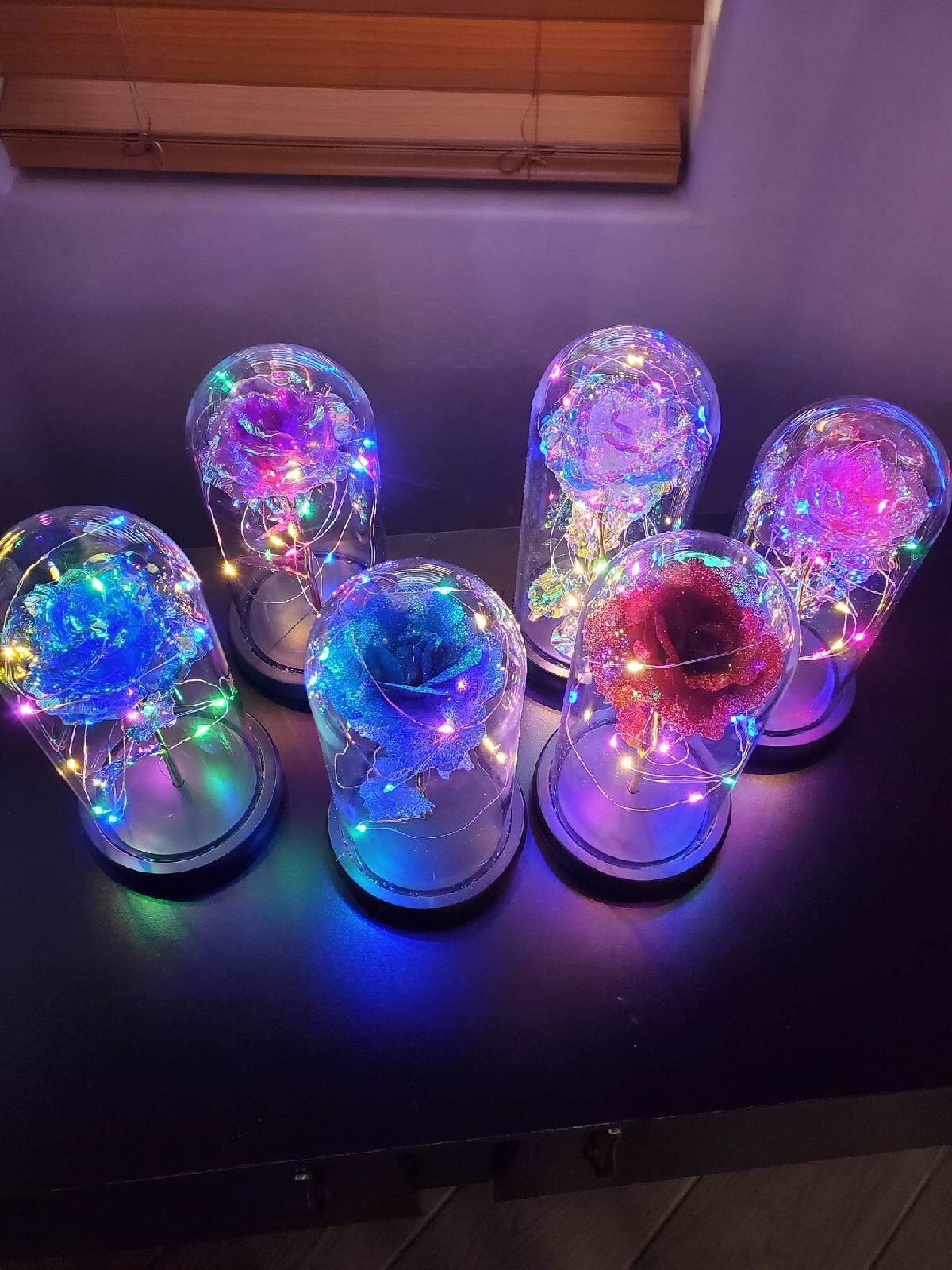 Galaxy Enchanted Rose in Glass Dome Led Lights gift box included each sold sep.