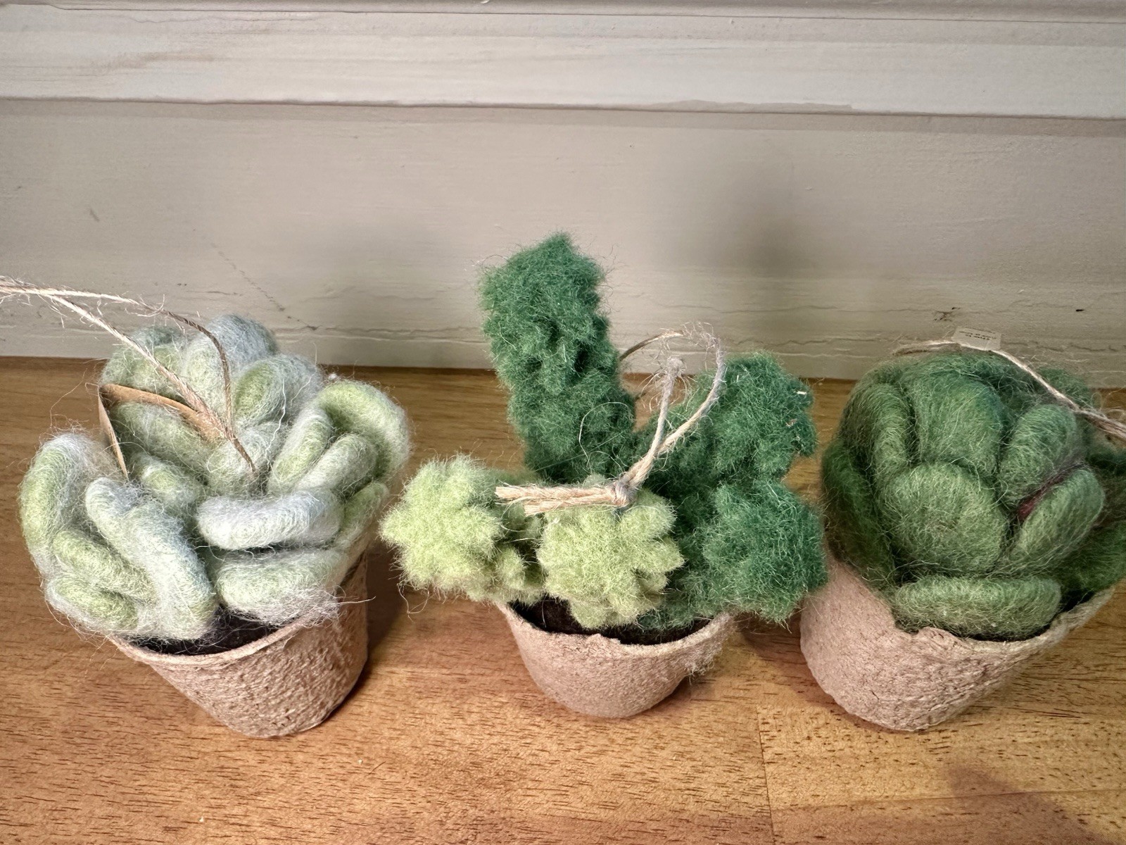 Felted Cactus Ornament Trio – Set of 3 Wool Potted Succulents