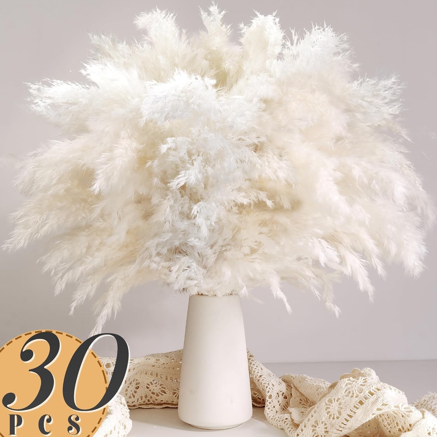 40PCS White Pampas Grass for Home Decor – Elegant Boho 40-White,40PCS White Pamp