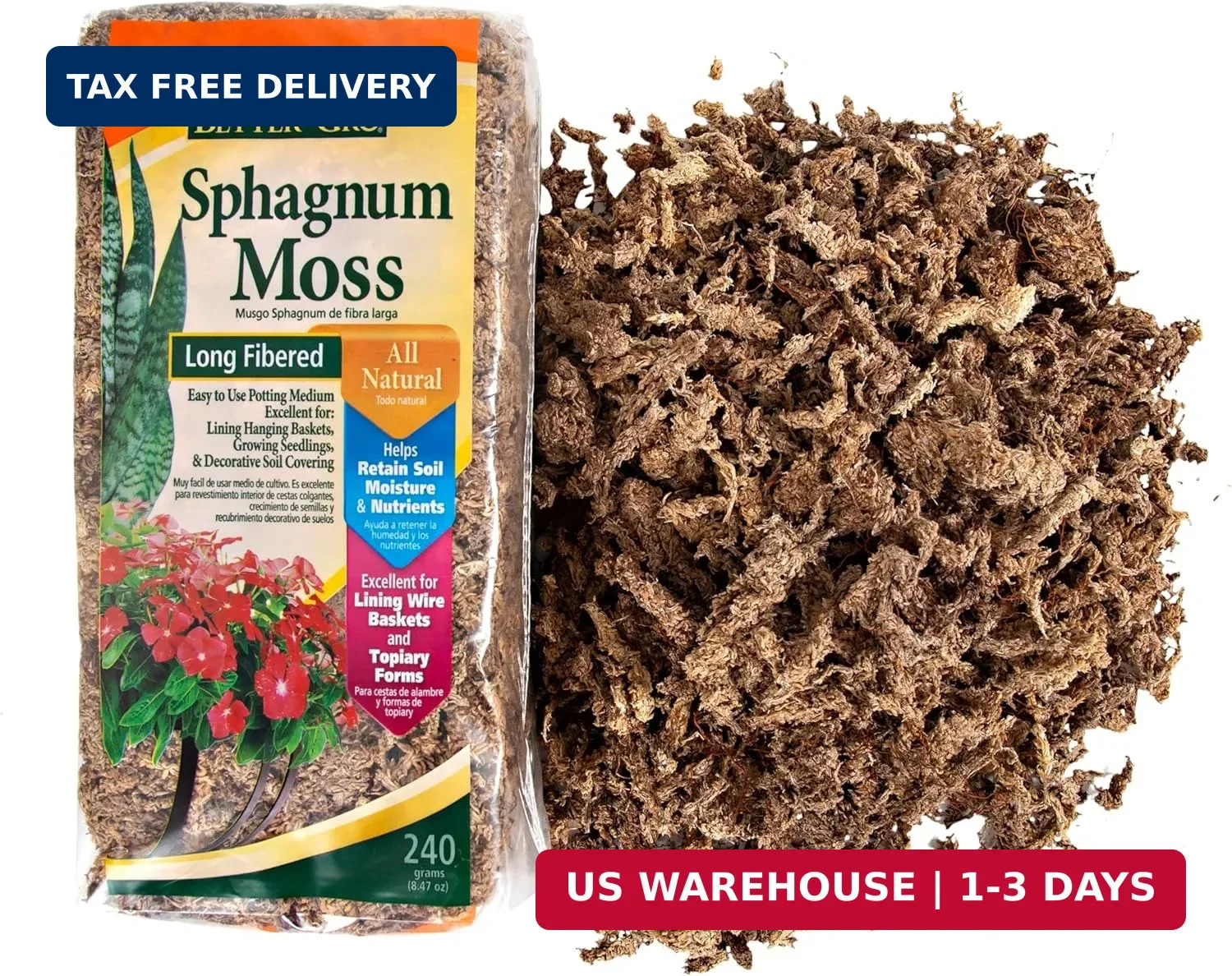 Sphagnum Moss – 100% Natural, Long-Fiber Moss for Orchids, Ferns, and Hostas,…