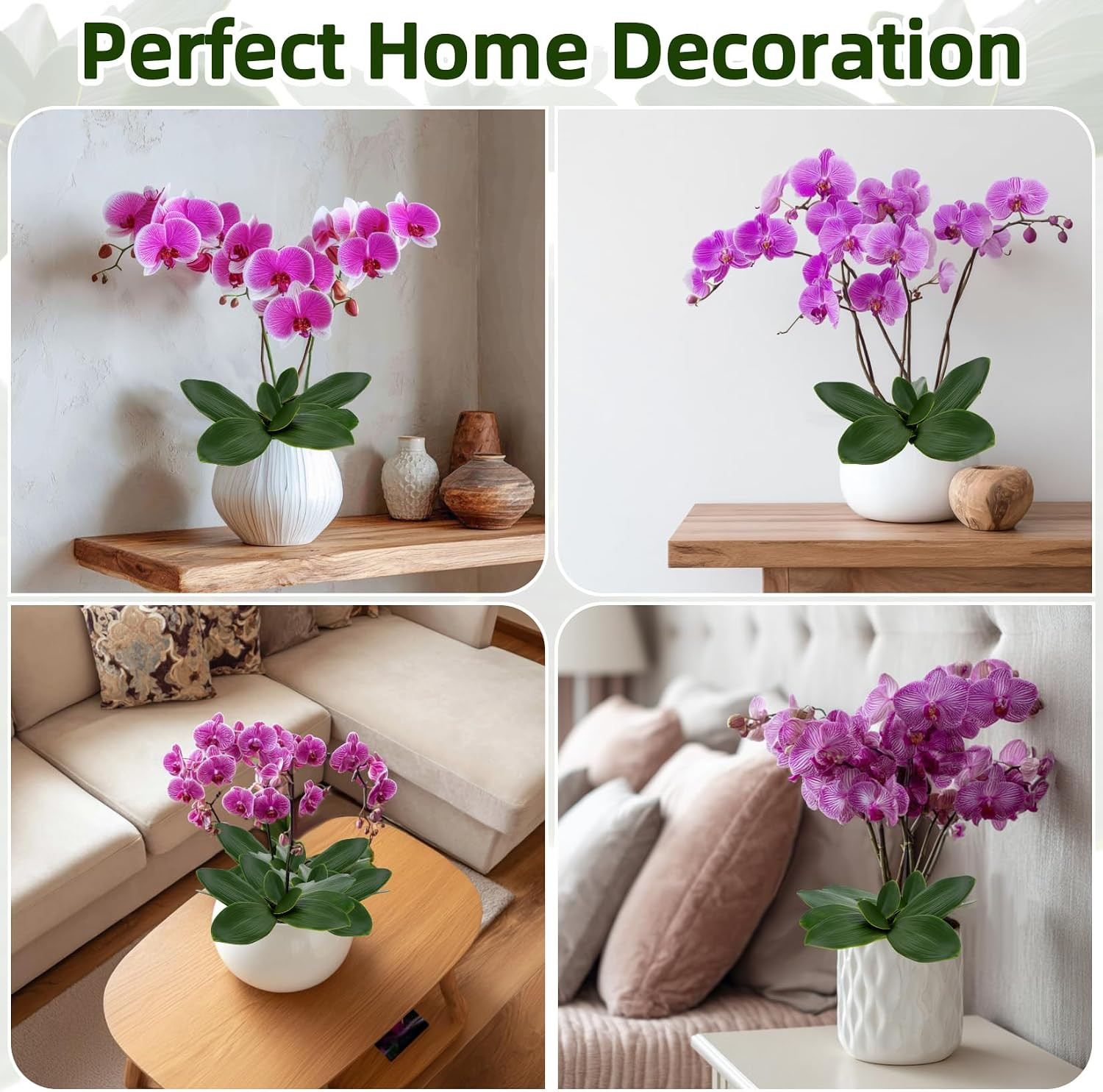 3PCS Artificial Orchids Leaves – Lifelike Fake Phalaenopsis Orchids Leaves with