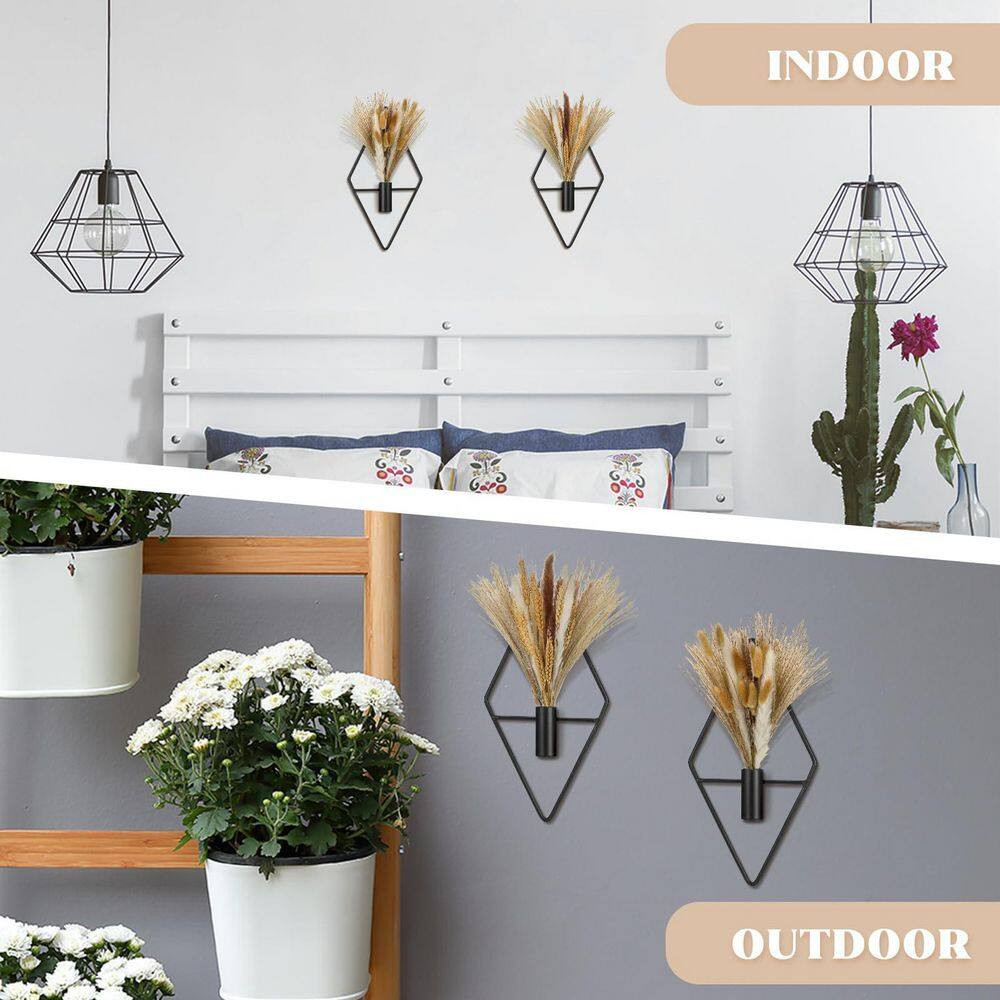 1.57 In. Black Artificial Plant Modern Geometric Metal Wall Art Hanging Planter