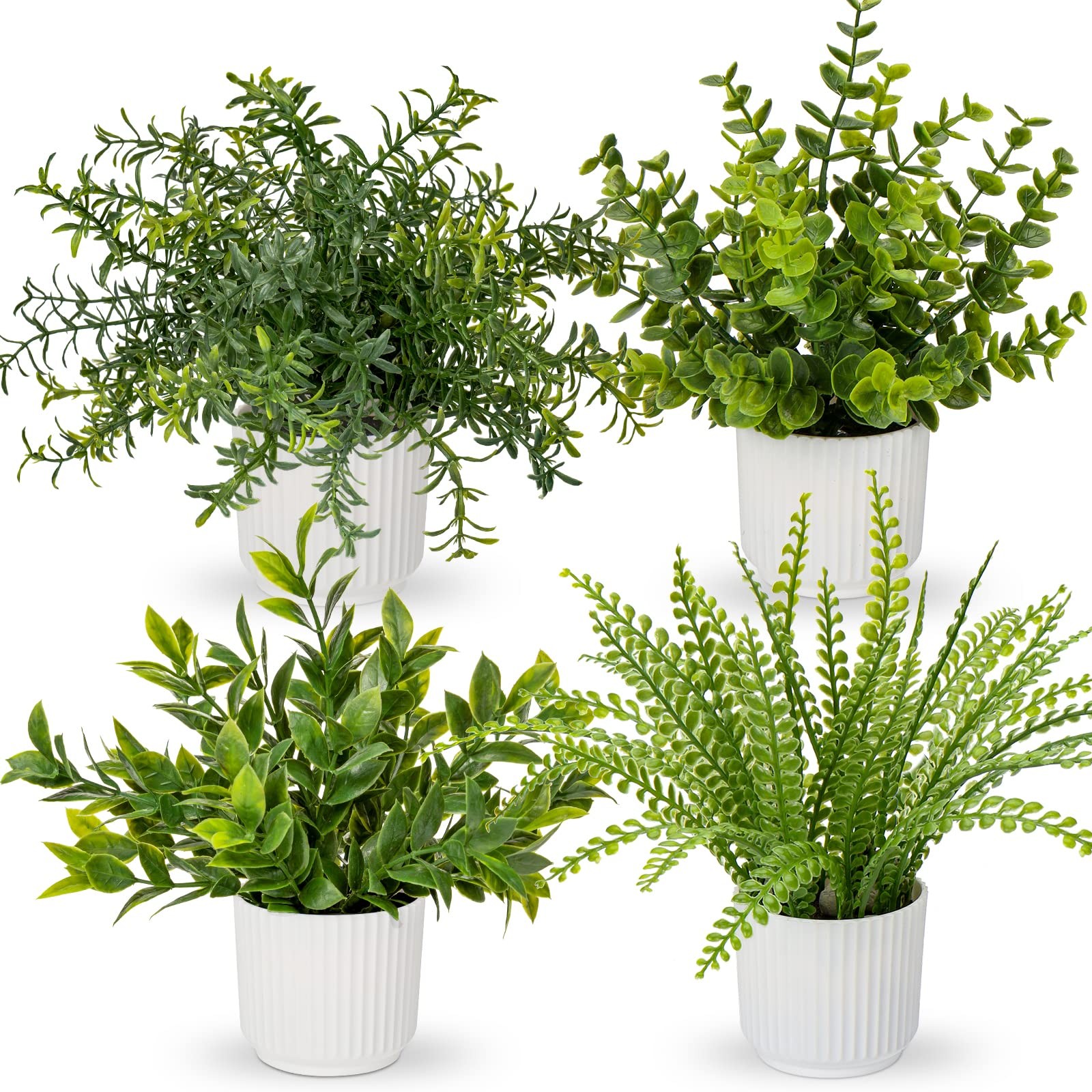 4 Pack Artificial Potted Plants Eucalyptus Rosemary Boston Fern ZZ Plant Fake…