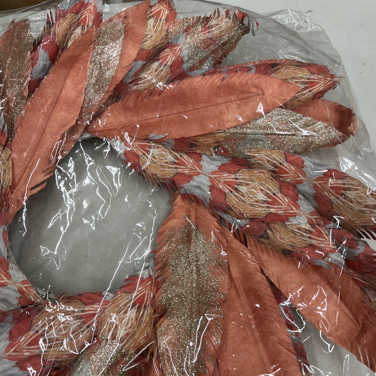 Lot Of 10 Dept 56 Coast Pacific Gold Watercolor Faux Feather Wreath Orange 24”