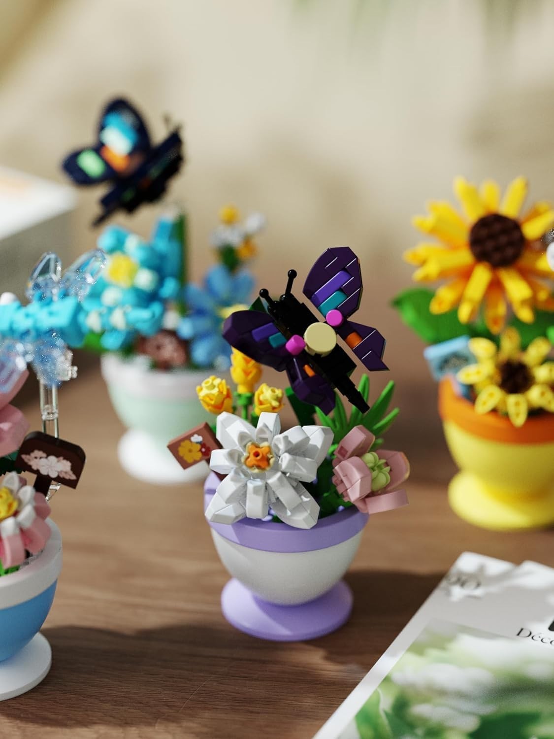 4 Set Mini Flower Bonsai Building Toy Set | Cute insects potted plant micro b…