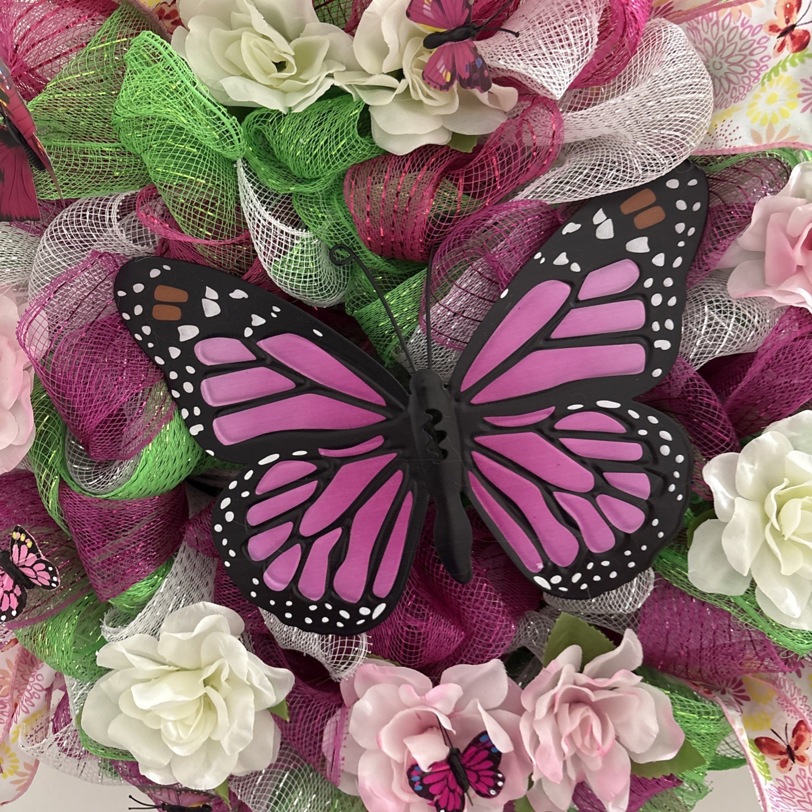 Pink Butterfly Door Wreath New Handmade 20”