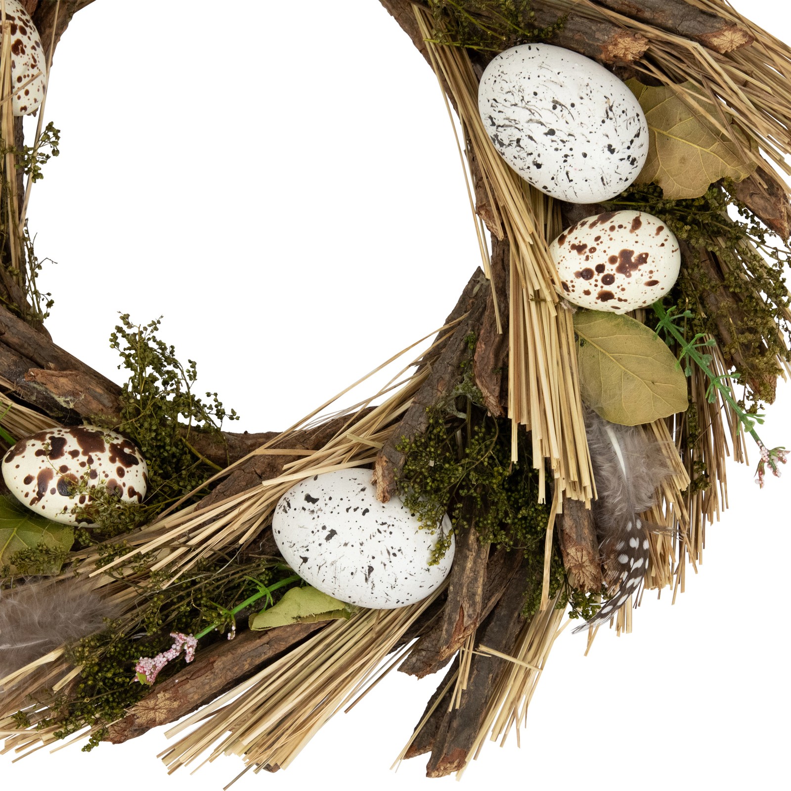 Northlight Speckled Eggs and Feathers Artificial Easter Wreath – 14″