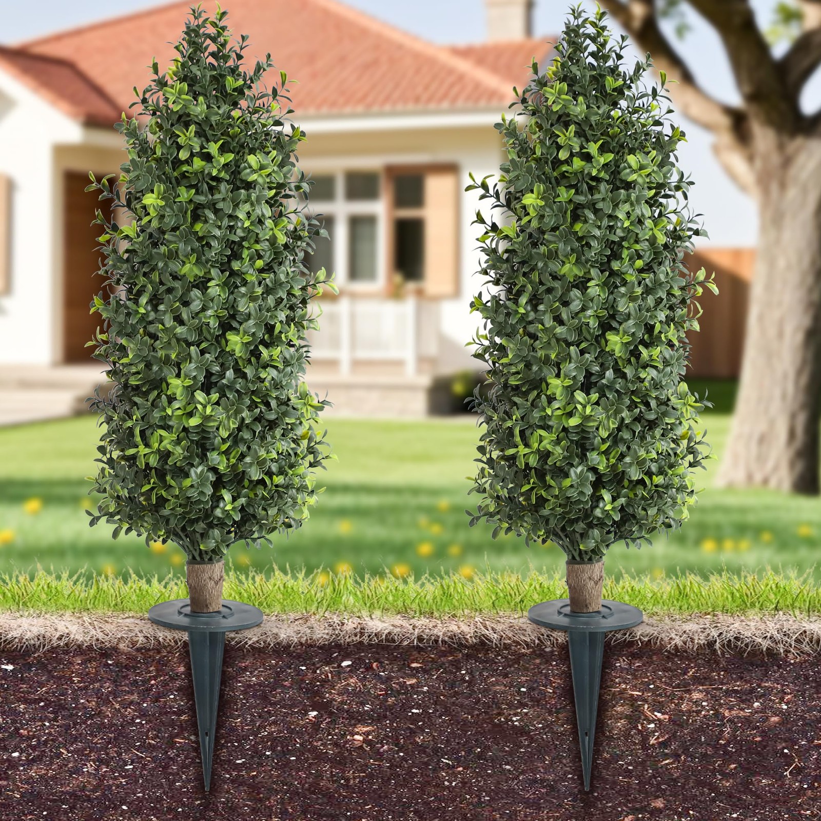 Artificial Topiary Trees with Ground Spike 30 Inch Tall UV Rated Cone Bush Ev…