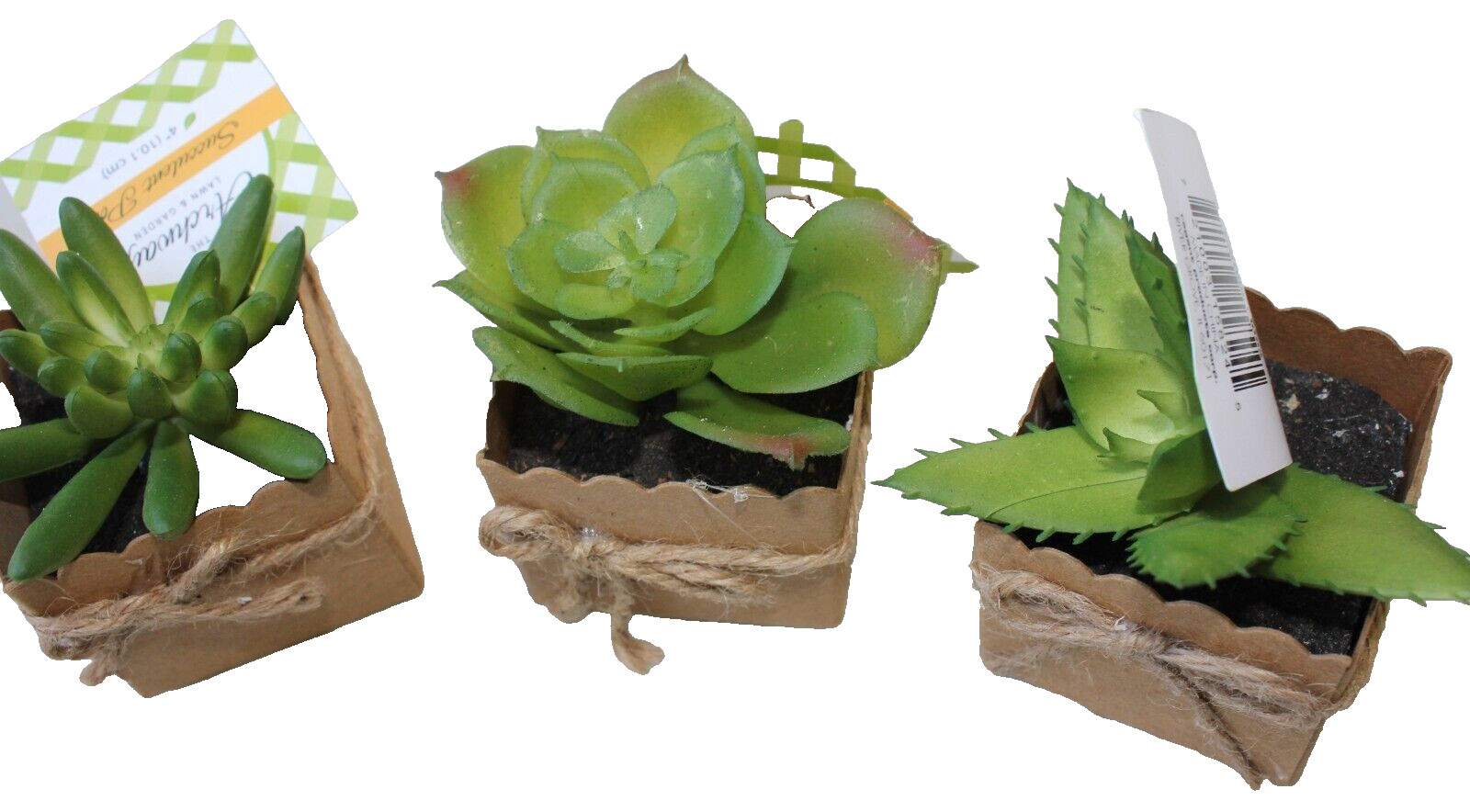 Set of 3 3″ Mini Artificial Succulent Plants in Square Paper 2″x2″ Pots Gift