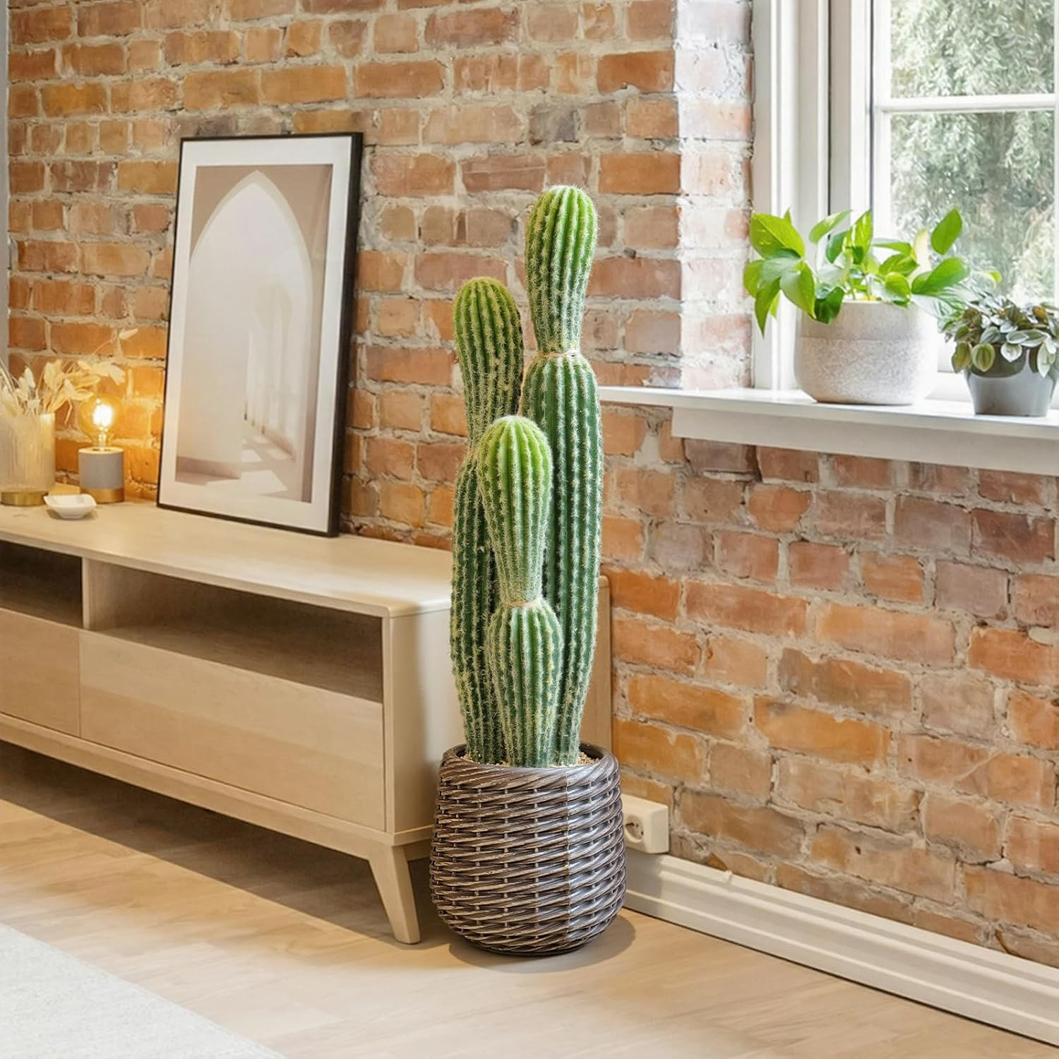 2.5Ft Faux Cactus Plant in Brown Pot for Home, Office, or Garden Decor