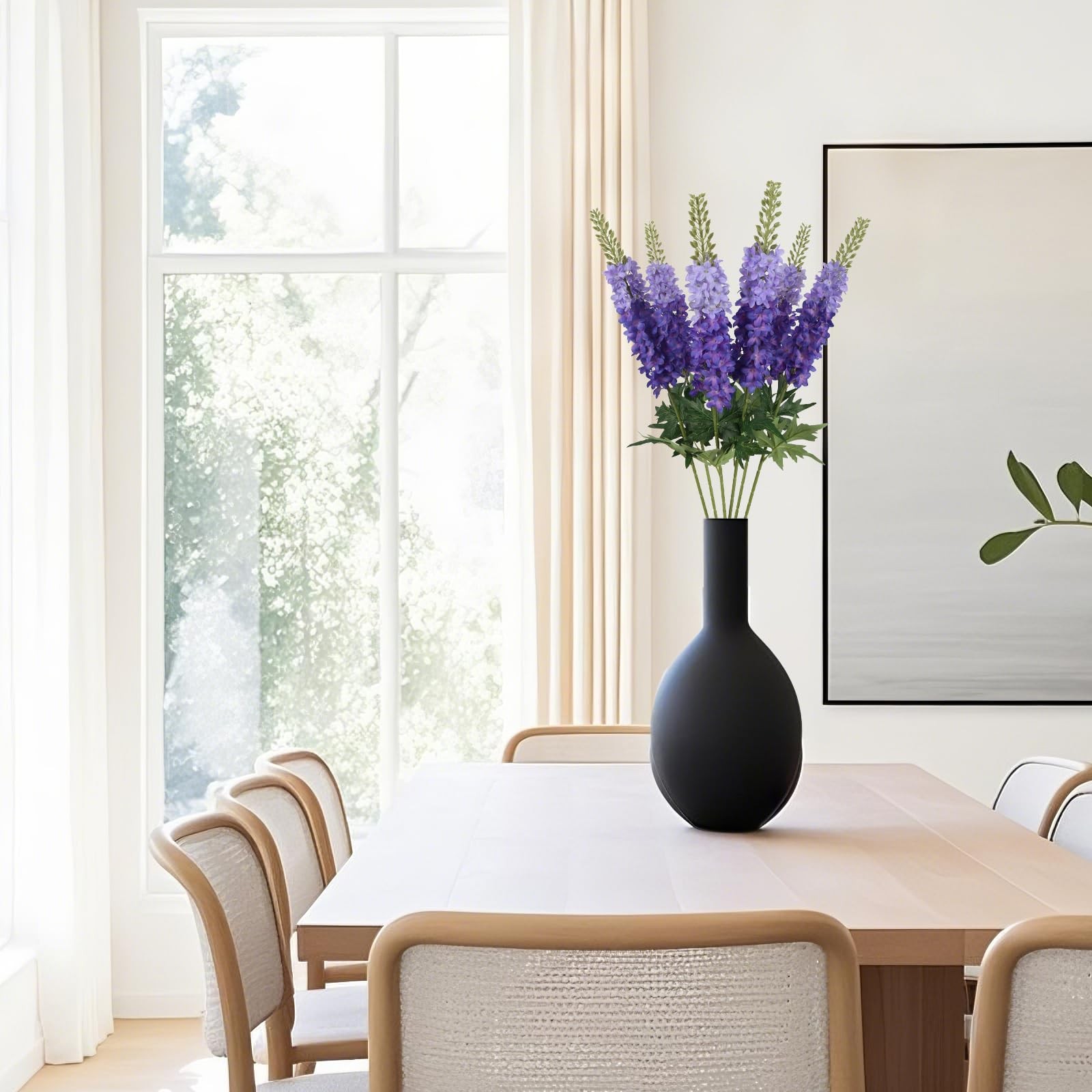 6PCS Delphinium Artificial Silk Flowers 29.5″ Purple Fake Flowers Long Stem F…