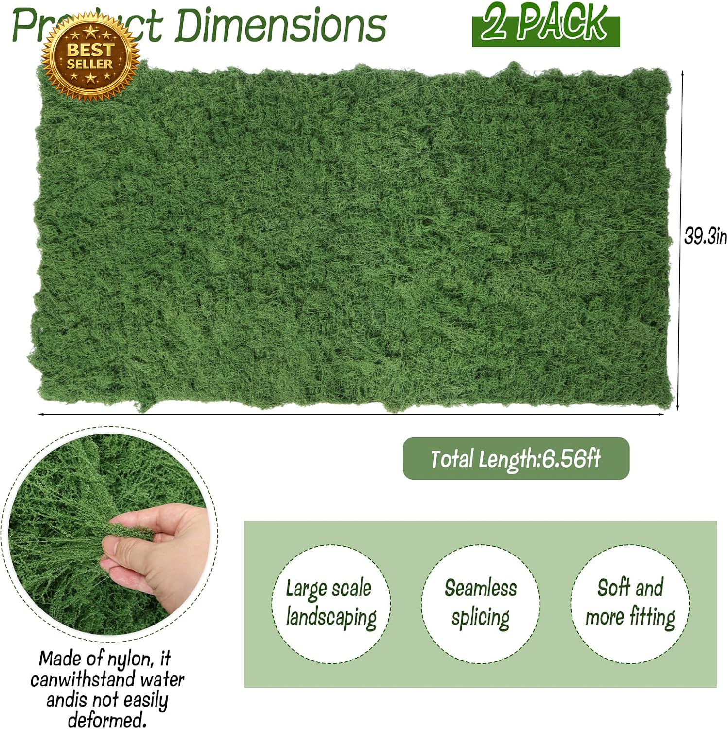 2PCS Artificial Moss Mat 39×78 Fake Moss Sheet Green Roll Garden Wedding Decor