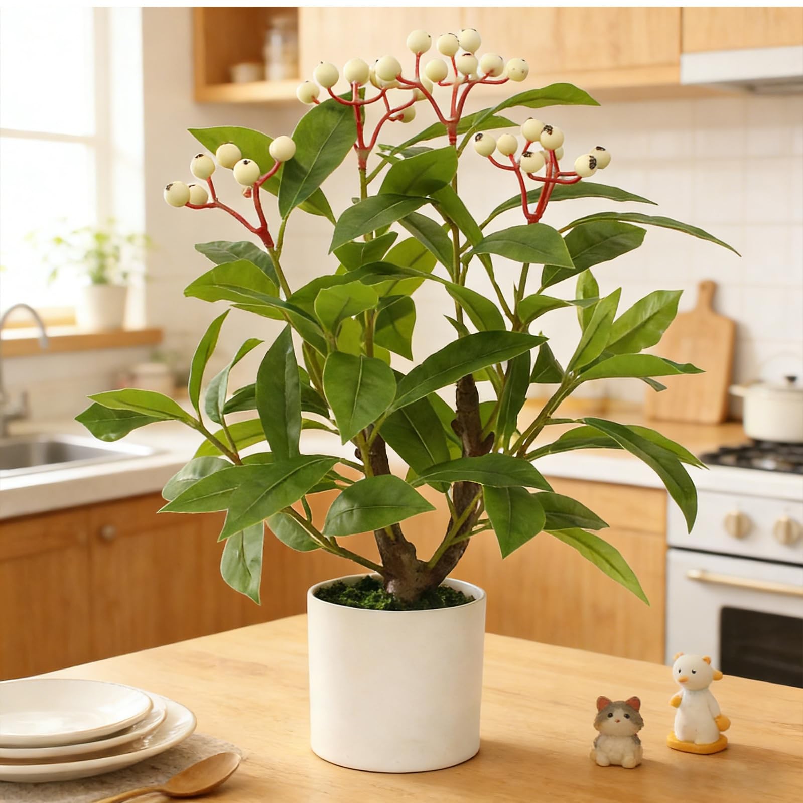 Artificial Greenery Potted Tree, 16″ Indoor Fake Greenery Tree in Pot Faux Gr…