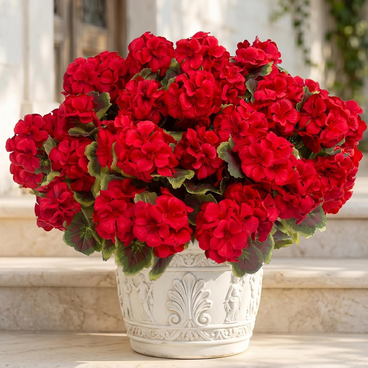 16 Pcs Artificial Geranium Plant Realistic Silk Flowers for Outside UV Resistant