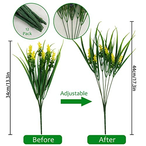 12 Bundles Artificial Plants Outdoor, 18.2″ UV Resistant Faux 12 Pcs Yellow