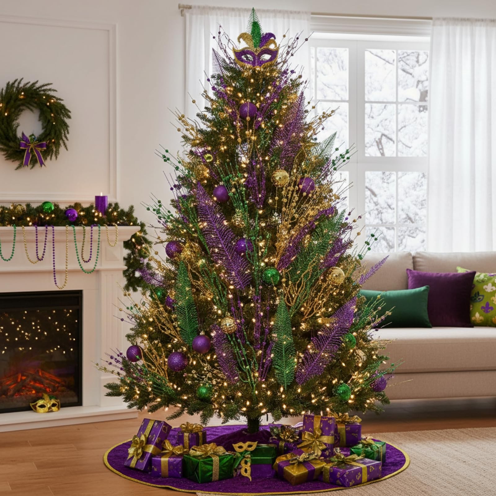 18 Pcs Mardi Gras Glitter Tree Picks Purple Gold Green Centerpiece Table Deco…