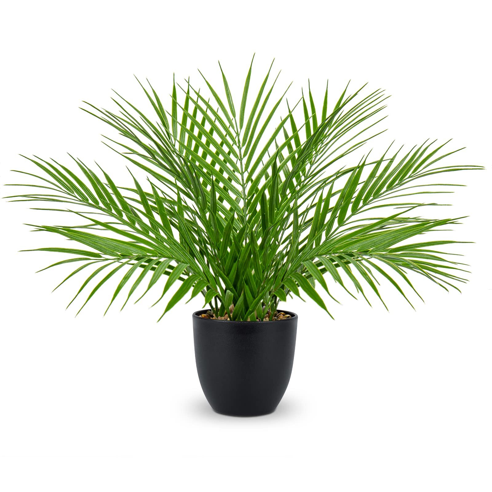 Artificial Palm Plant 15″ Black Pot Realistic Faux Tropical Houseplant