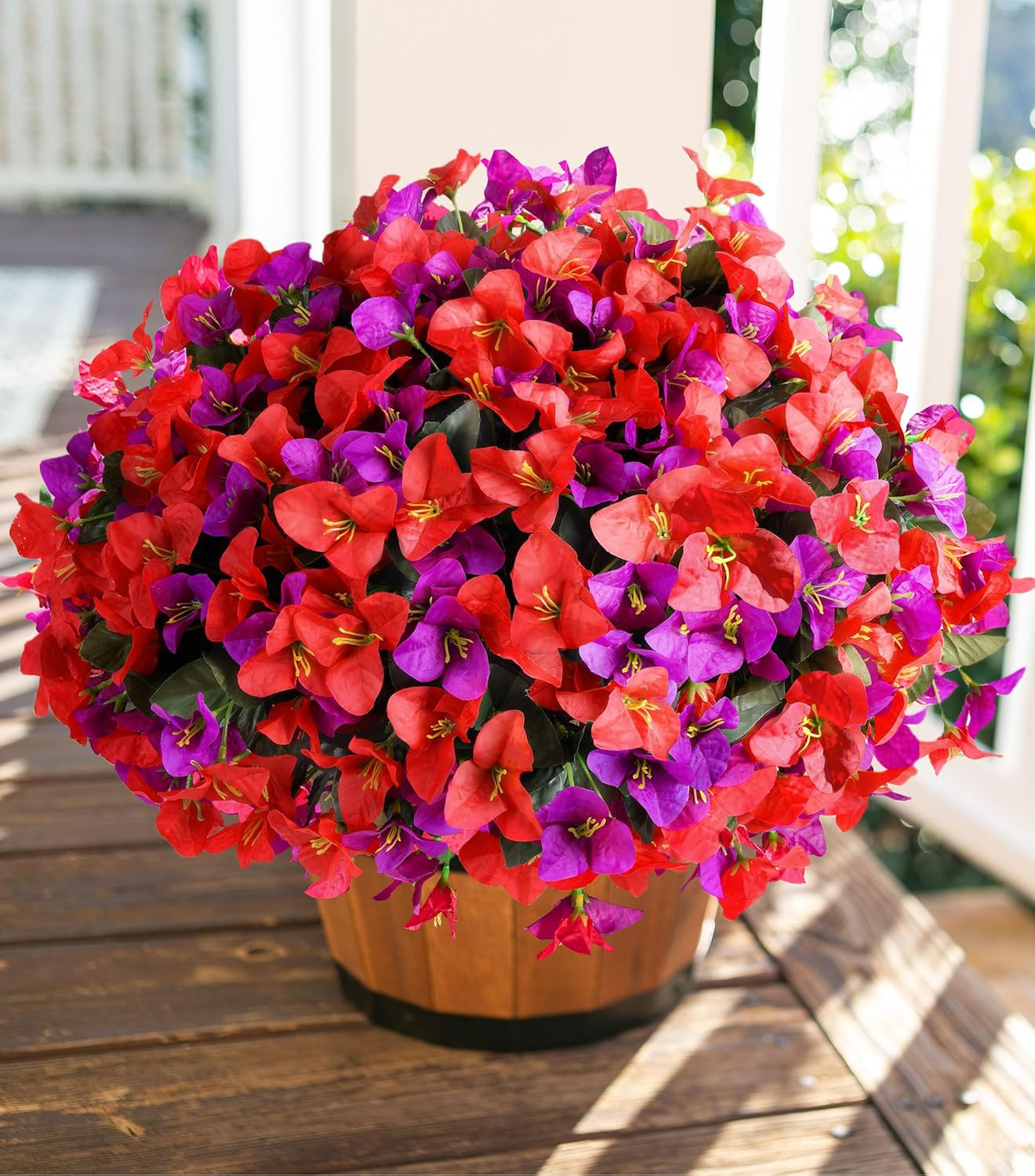 Artificial Flowers Plants for Outdoors Spring Summer Decor, 4 Bundles Fake Bouga