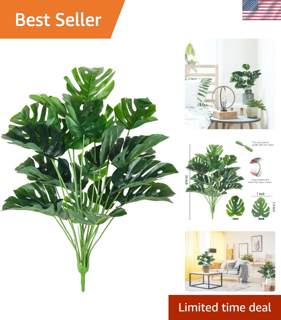 Artificial Palm Tree Leave Plants Faux Large Tropical Monstera Turtle Leaf In…