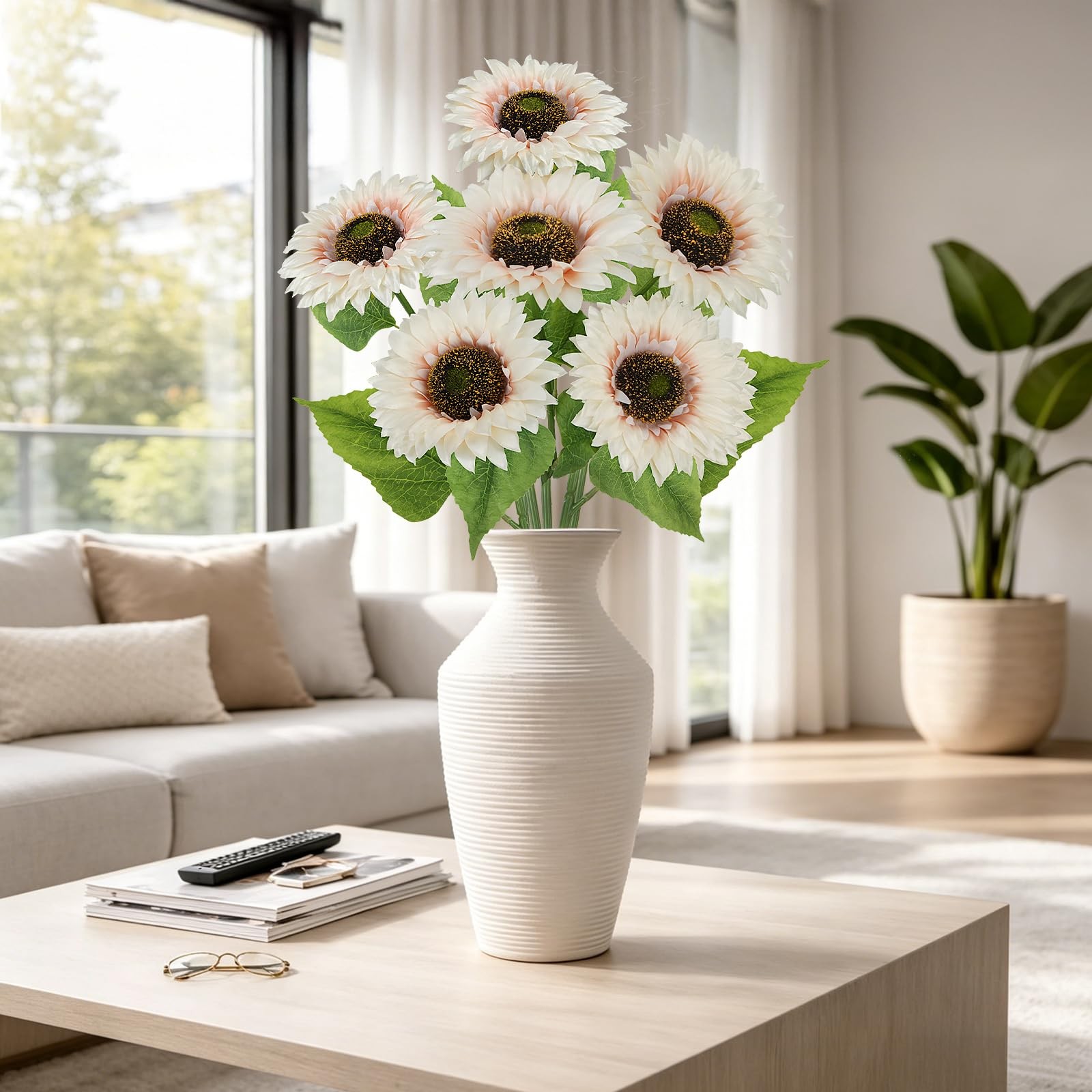 12Pcs 25.6″ Artificial Sunflowers Long Stem Artificial Flowers for Tall Vase …