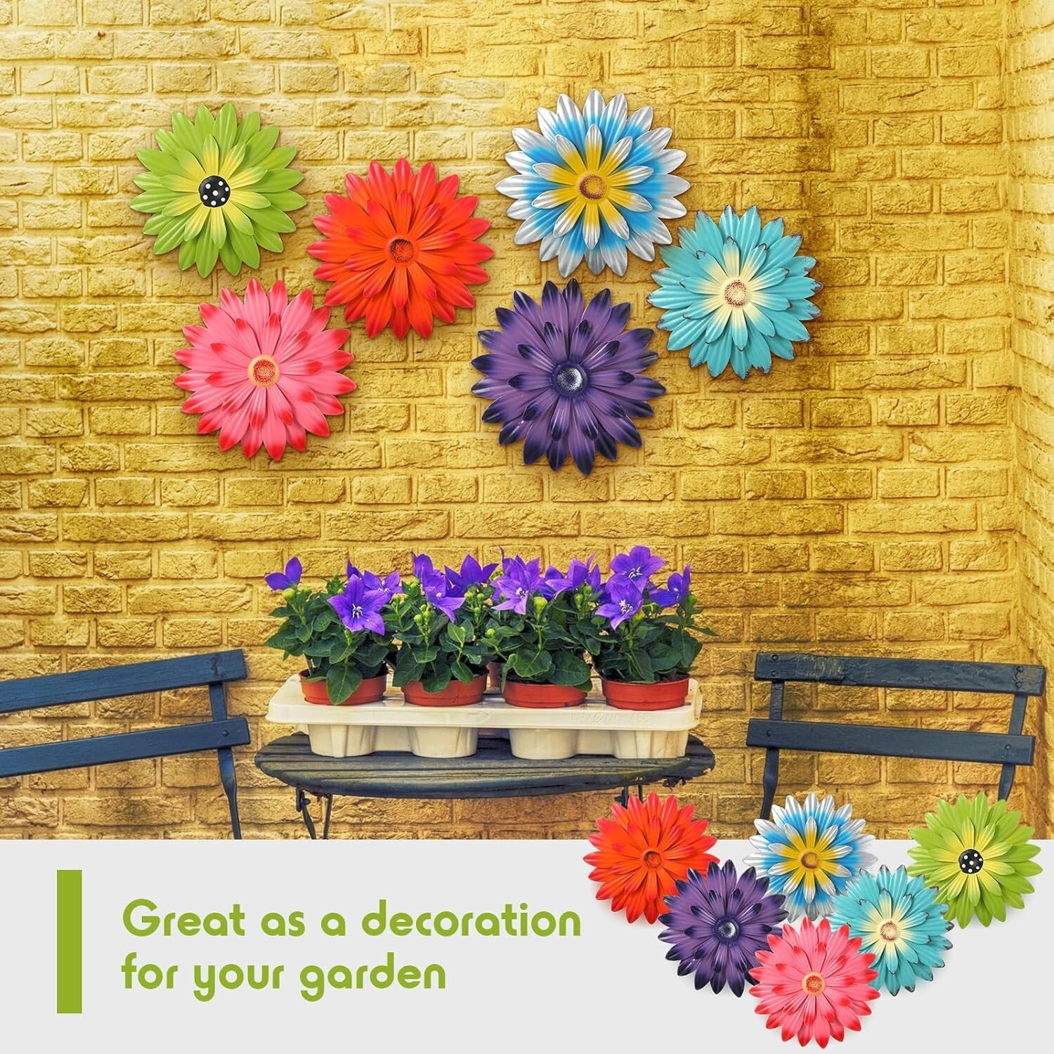 6 piezas de flores de metal para decoración de pared, girasoles, colgantes para