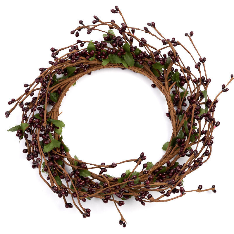 Set of 4 Burgundy Pip Berry and Twig 9″ Candle Rings