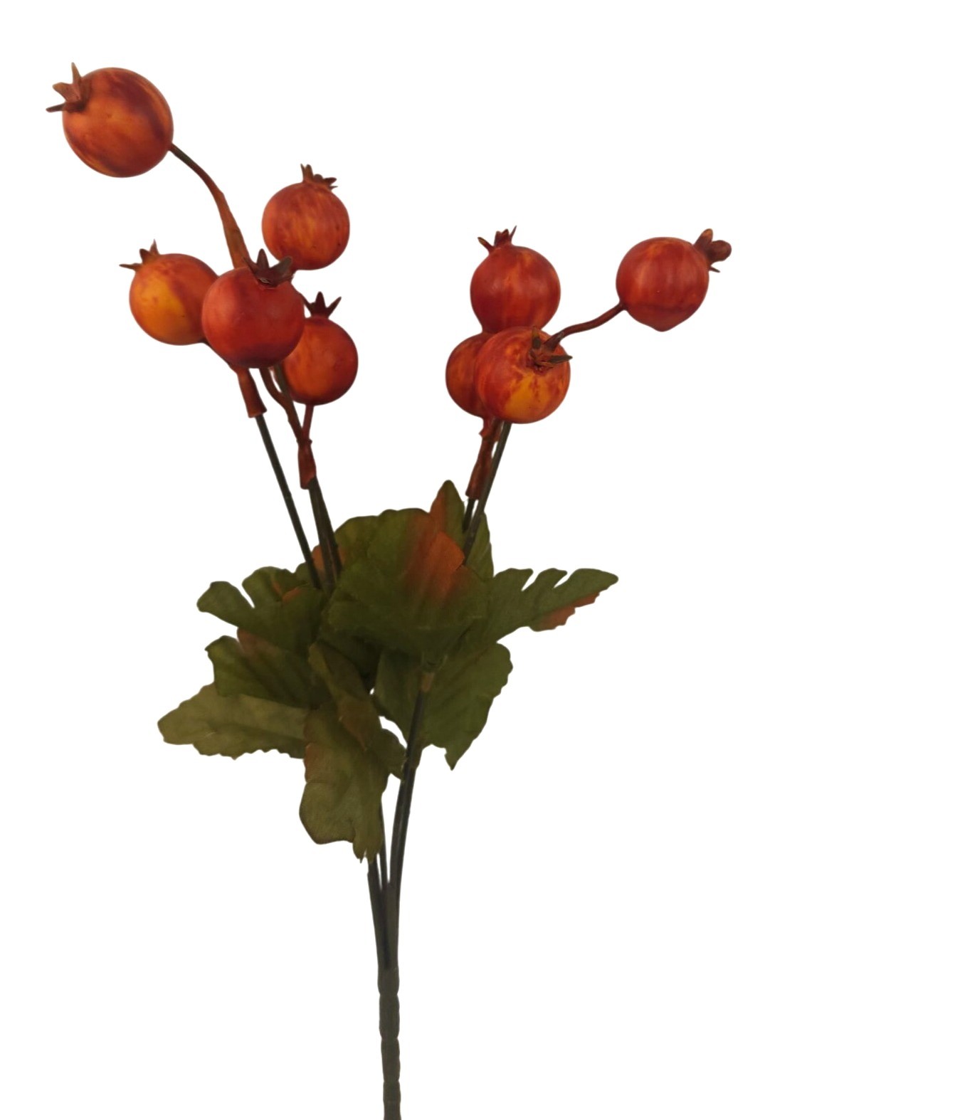 Artificial Floral Berry Stem With Orange & Green Leaves For Seasonal Decor