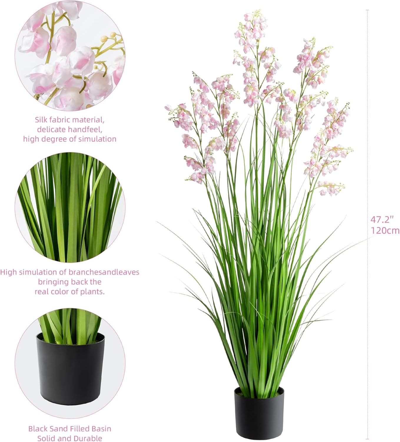 Lily of the Valley & Snake Plant Artificial Decor – 47″ Pink Grass 2Pcs