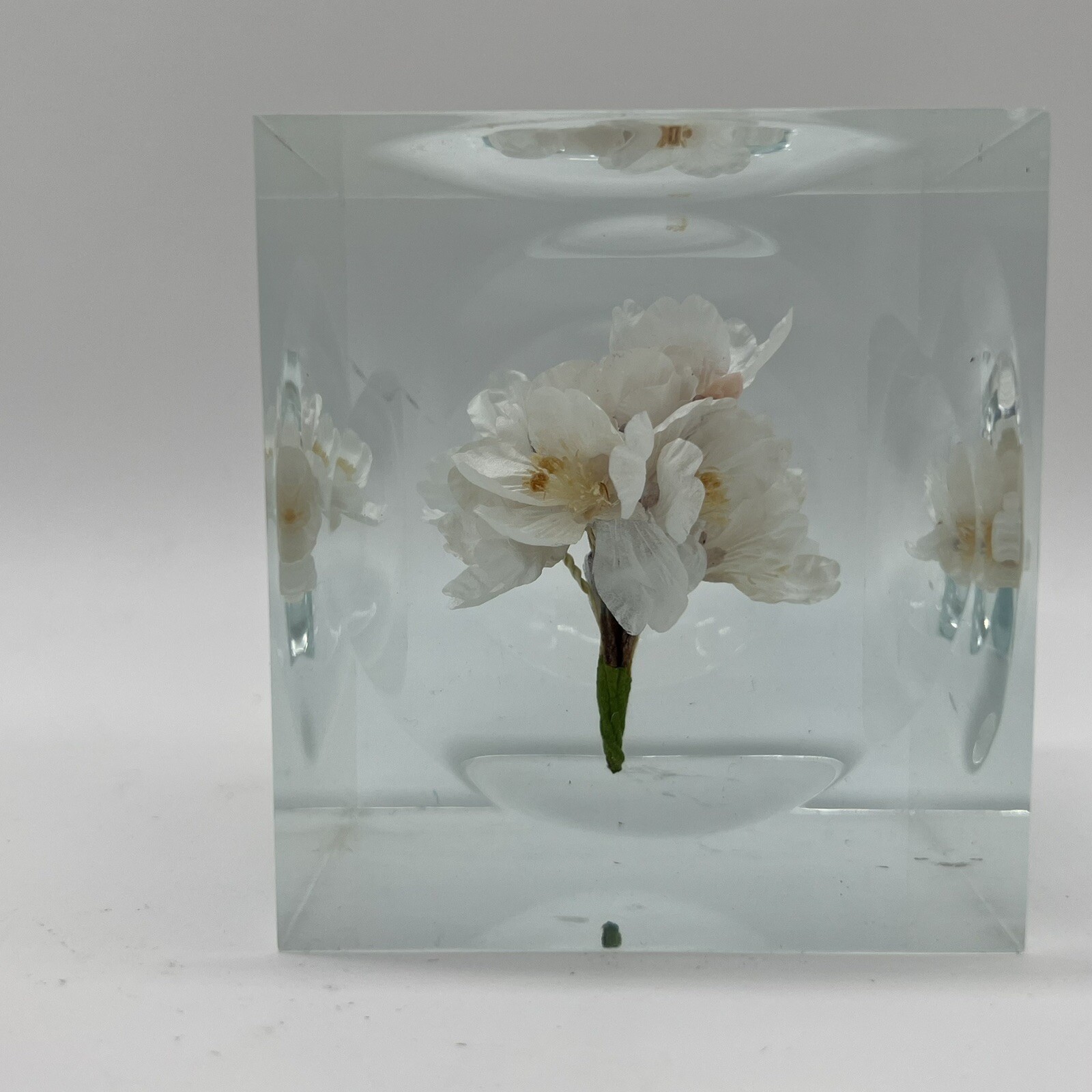 Crystal Clear Lucite Acrylic Large 3 3/4in” Sola Cube Cherry Blossom Flowers