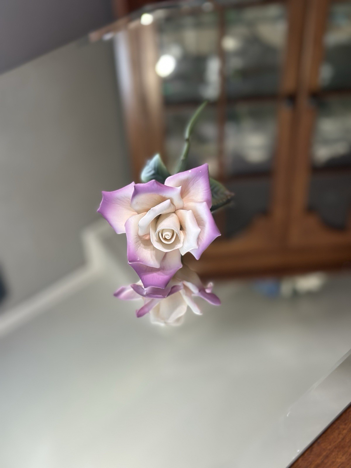 Vintage Capodimonte porcelain rose figurine, handcrafted and hand-painted