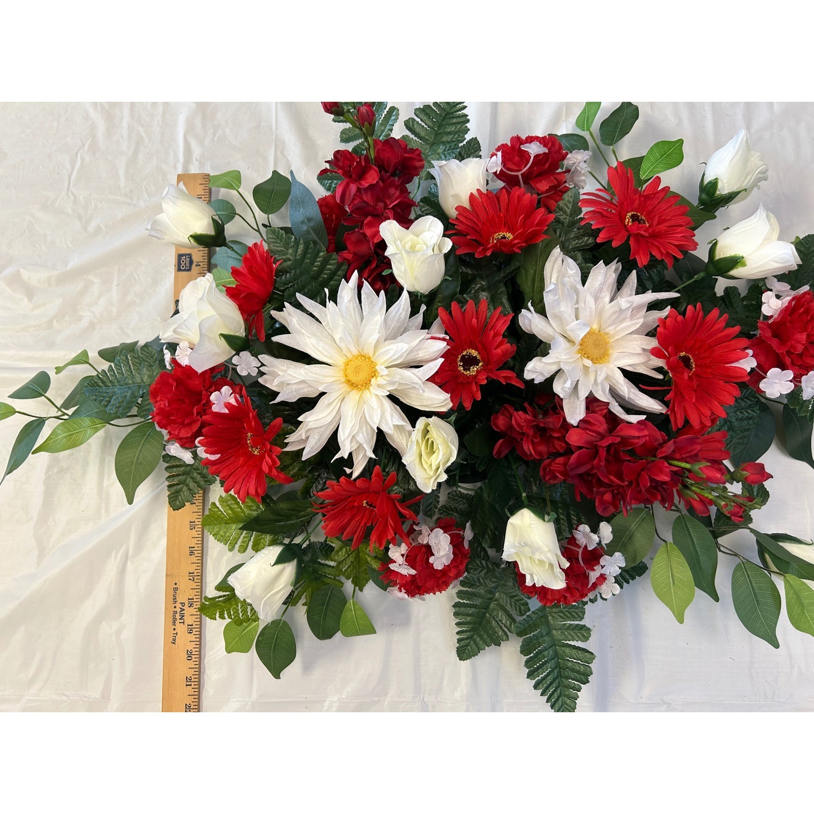 Red White Silk Floral Arrangement Gerbera Daisy Rose Centerpiece Swag 36 Inch
