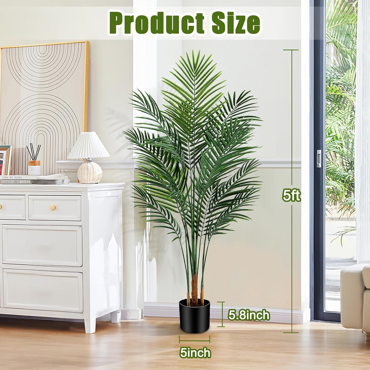 Artificial Palm Tree Indoor 5ft, Large Fake Tropical Areca Palm Tree with 13 Tru