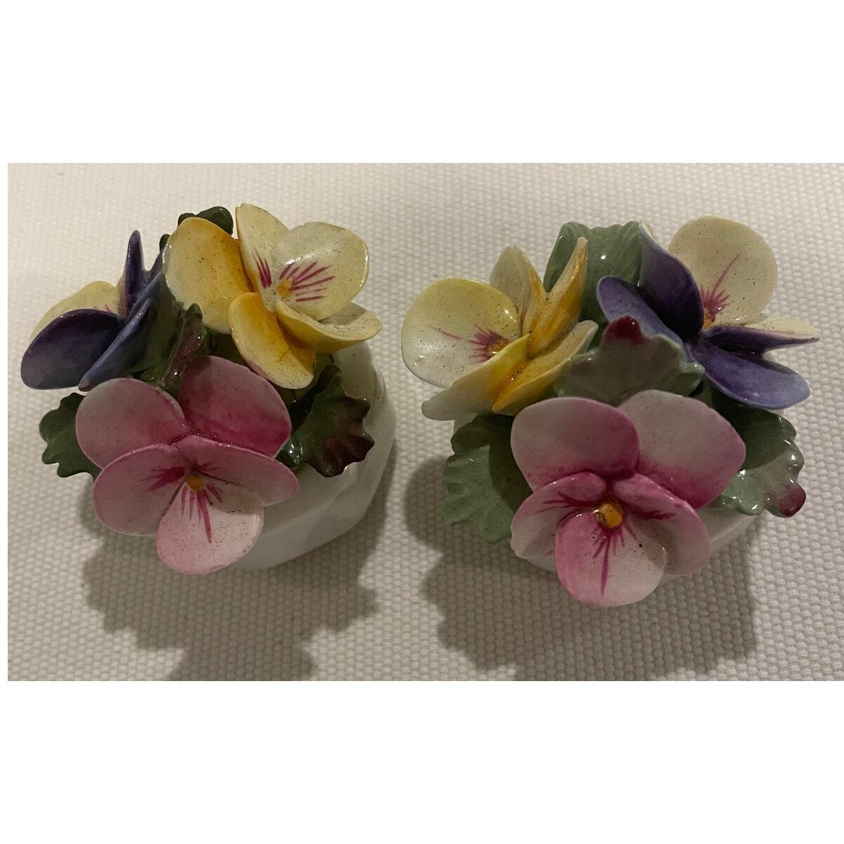 2 Aynsley Fine Bone China Hand Molded/Painted Pansies