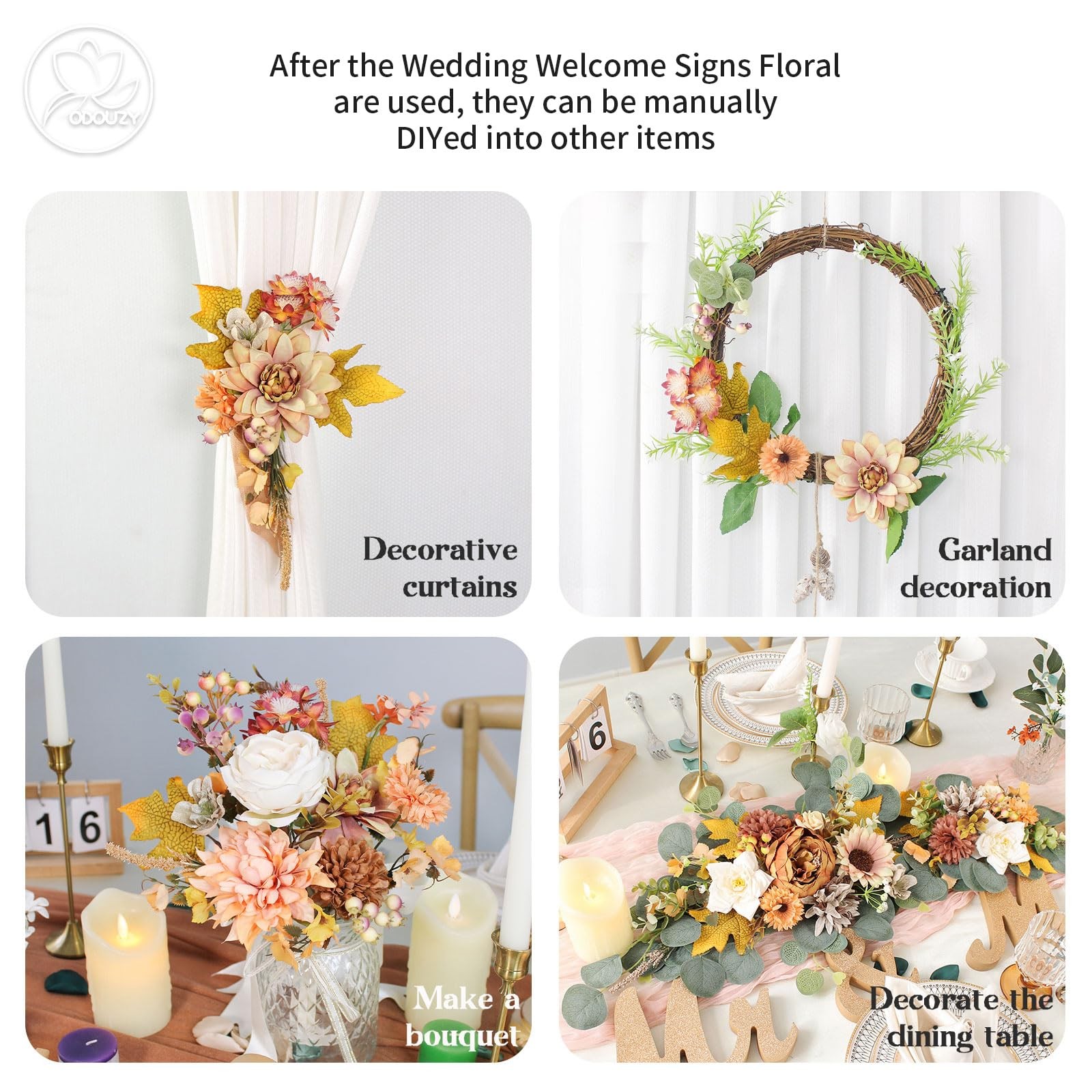 2 PCS Artificial Wedding Arch Flowers Sign Faux Floral Swags Coffee Orange