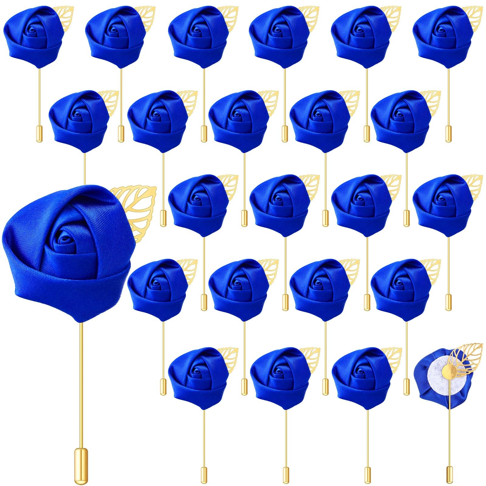 Blue Rose Boutonniere Wedding Buttonholes Pocket For Men Prom Party 24 PCS