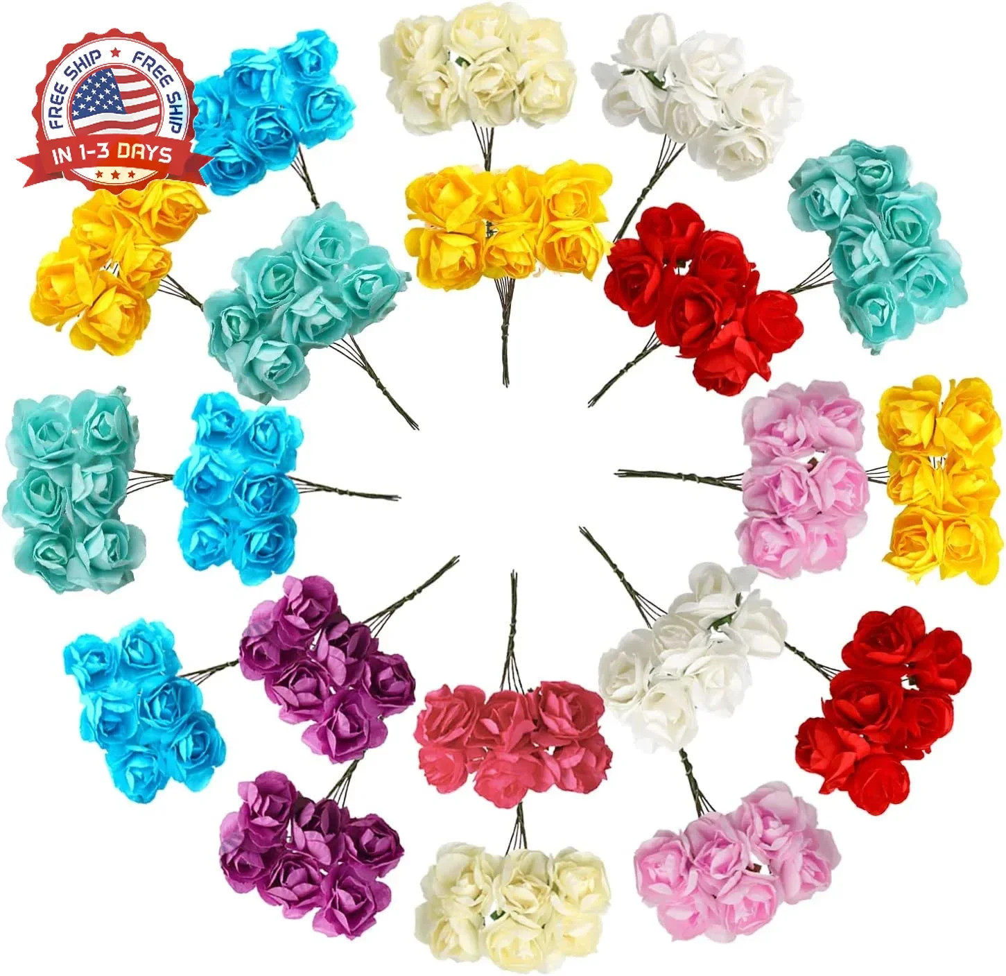 CCINEE 120 PCS Mini Paper Flowers,30mm in Assorted Colors Artificial Flowers for
