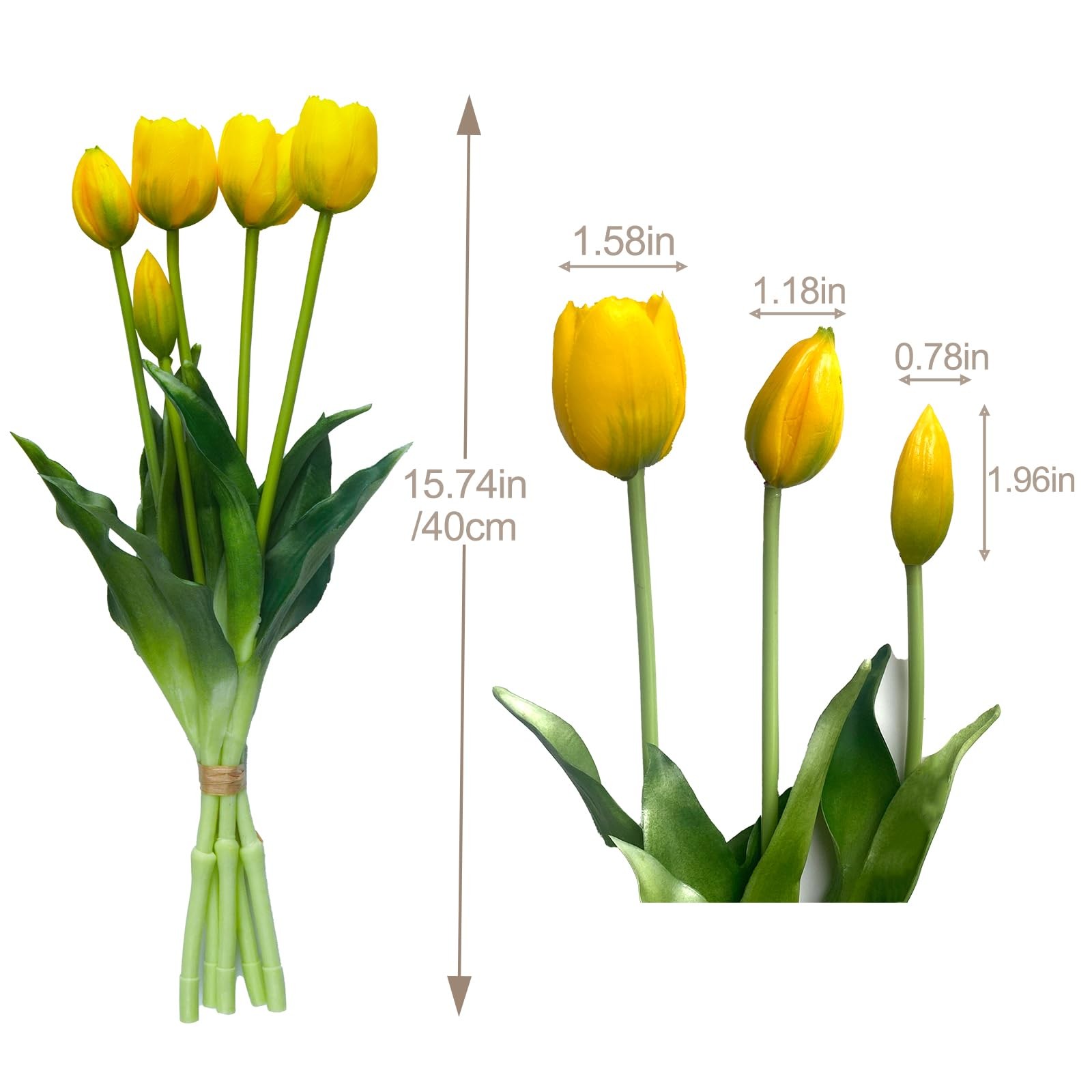 10 PCS Fake Tulips Artificial Flowers Real Touch Bouquet Wedding Yellow