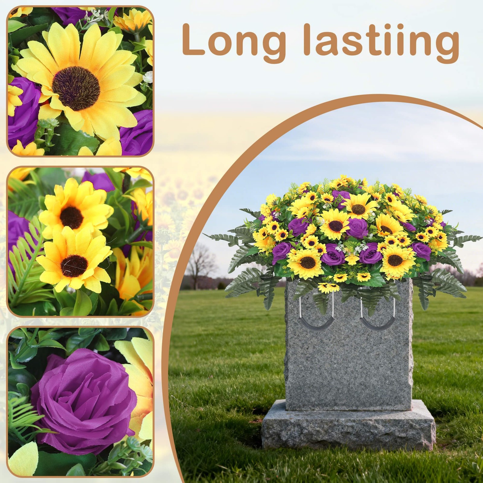 Lodou Artificial Cemetery Flowers for Grave,Headstone Flower Saddle Silk Sunf…