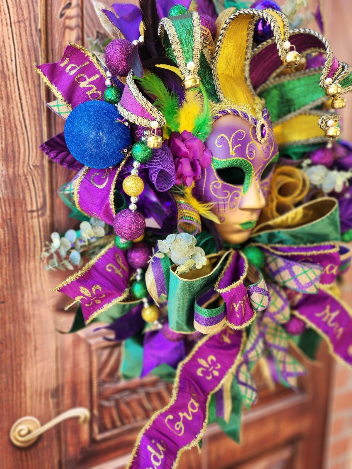 Mardi Gras Wreath, Front Door Wreath, Mardi Gras Mask Wreath, Handmade Wreath
