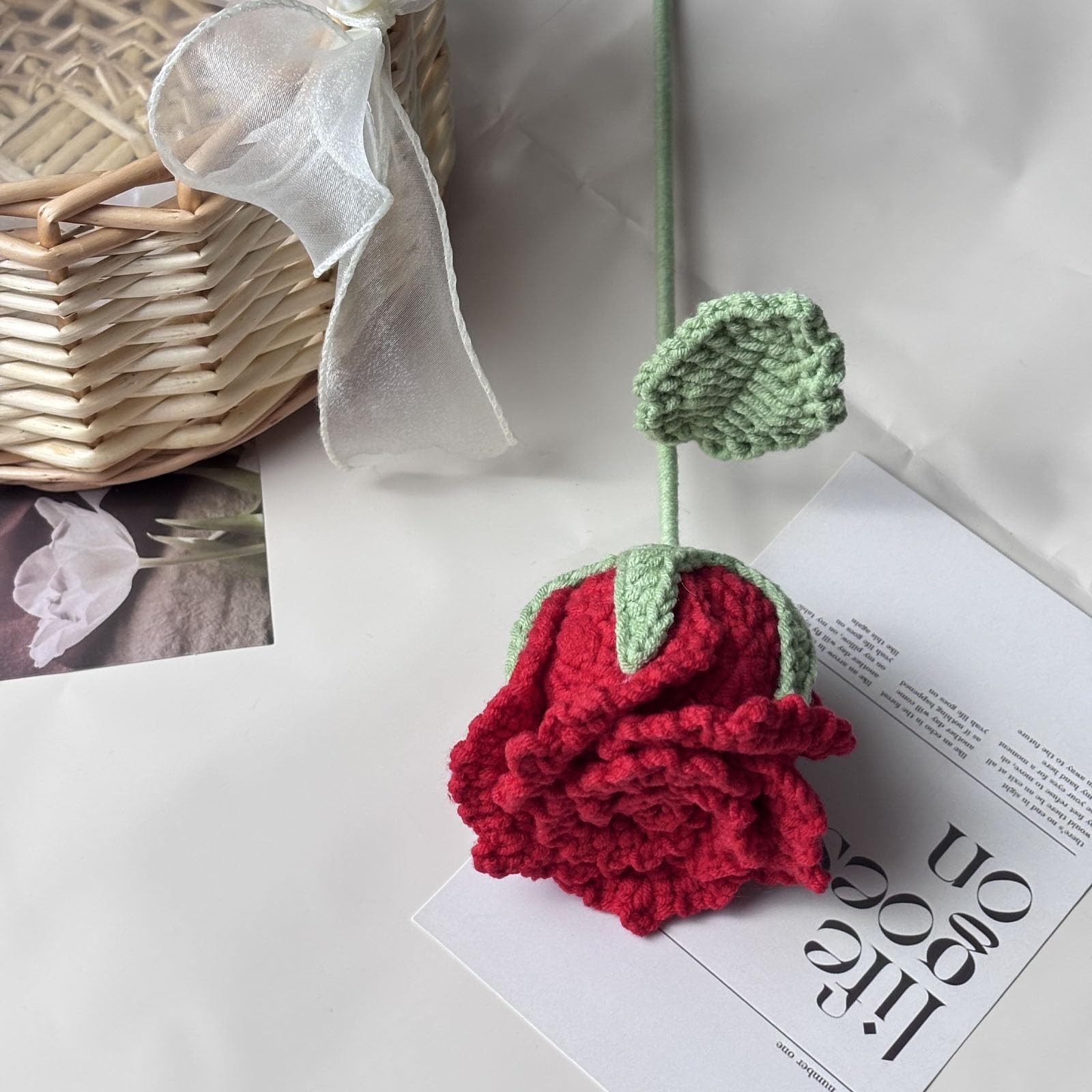 Crochet Rose Flower , 1 PC Handmade Red Rose Flower Bouquet, Gift for Wife Gi…