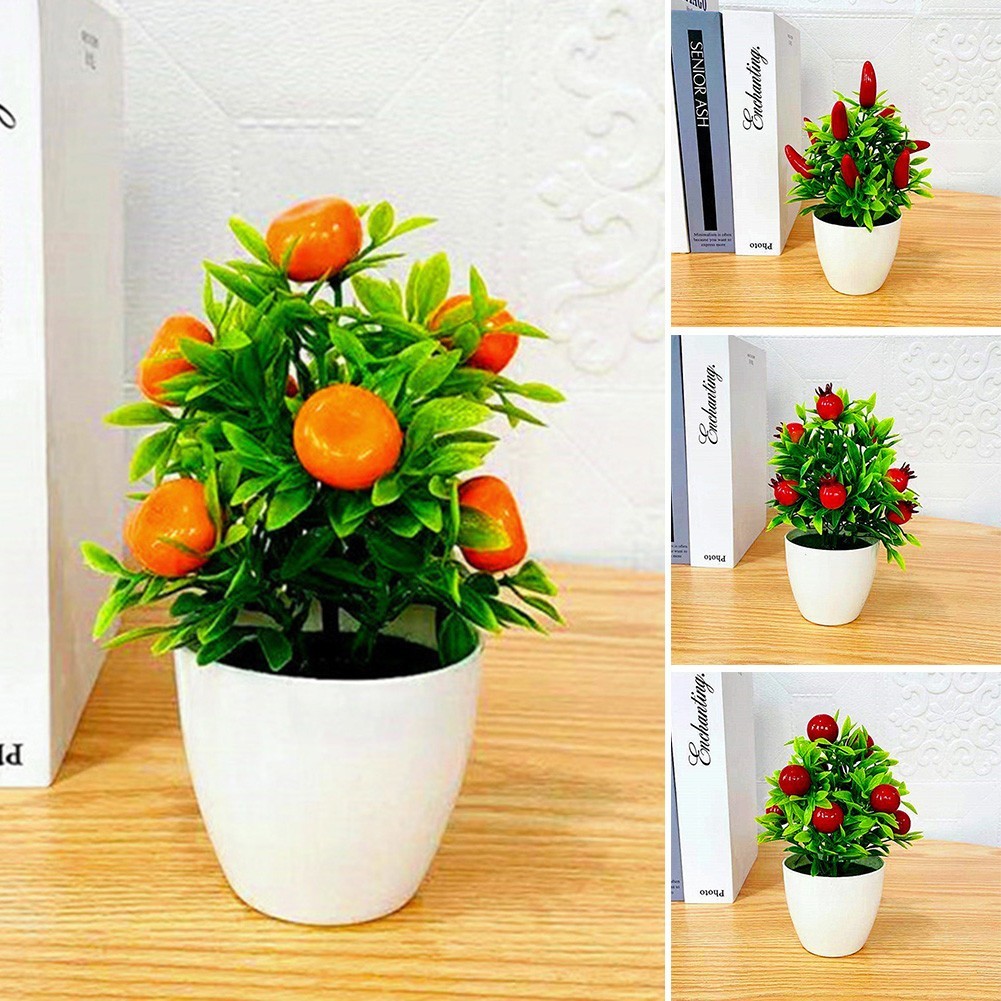 Set New Fake Flower Pot Fruit Plant Bonsai Home Decor Ornaments 13*18cm