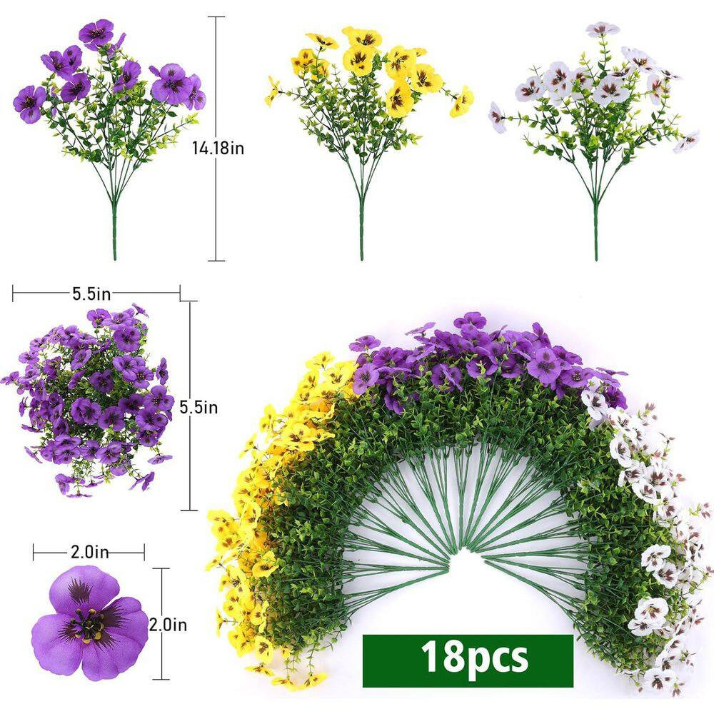 14.18 In. Artificial Silk Pansies Flowers for Outdoor Indoor, 18 Pcs, Multicolor