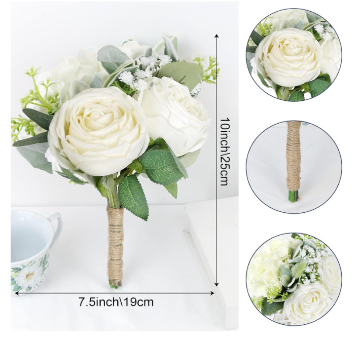 EACH SEMONONIA Bridesmaid Bouquet Wedding Bouquet 2 Ivory roses (5A)