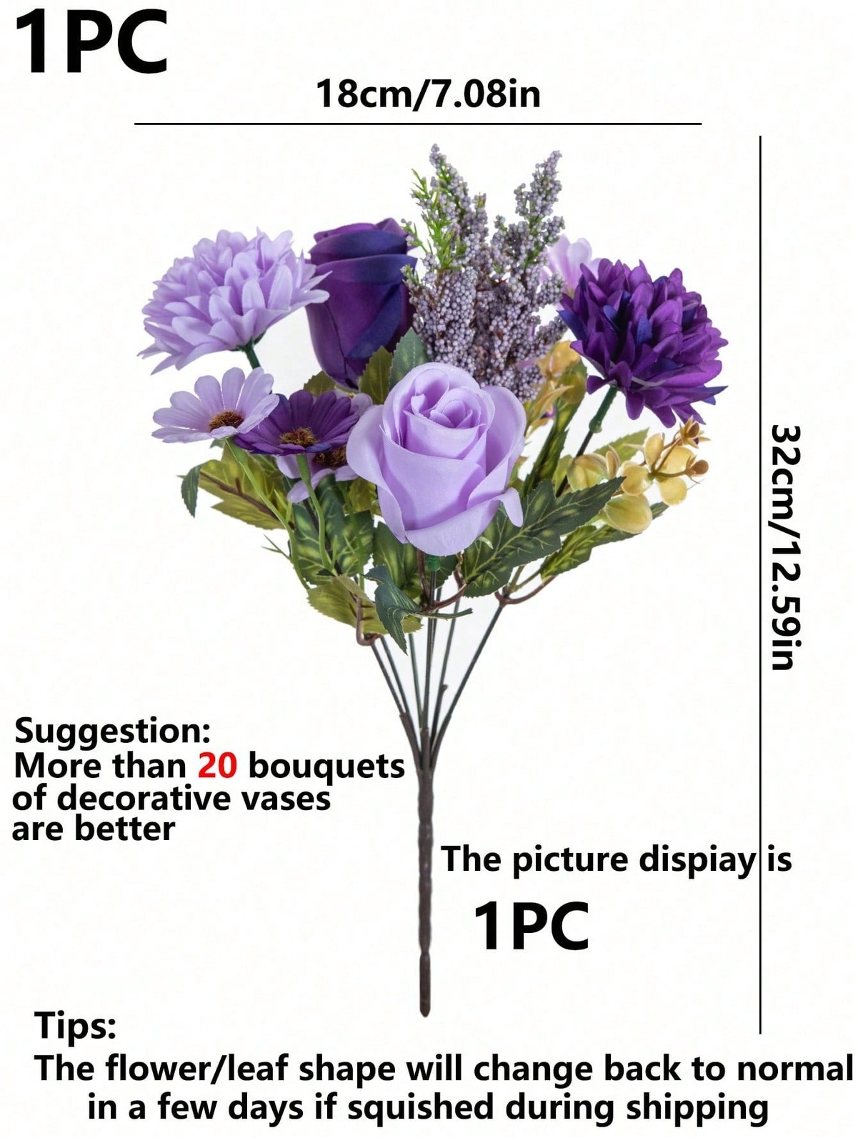Purple Artificial Silk Flower Bouquet 3 Pieces For Wedding Home Decor